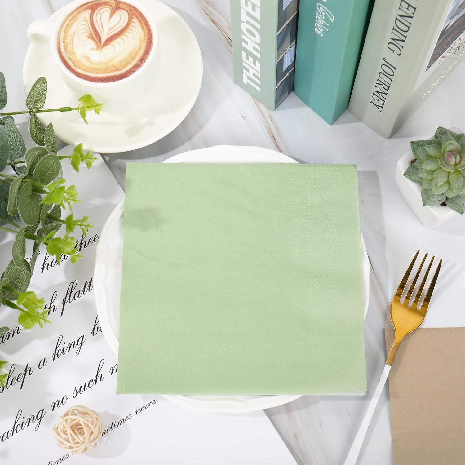 imageWhaline 120Pcs Fall Cocktail Napkins 6 Autumn Color Disposable Napkins Multicolor Paper Beverage Napkins for Fall Harvest Thanksgiving Party SuppliesNude Sage Green