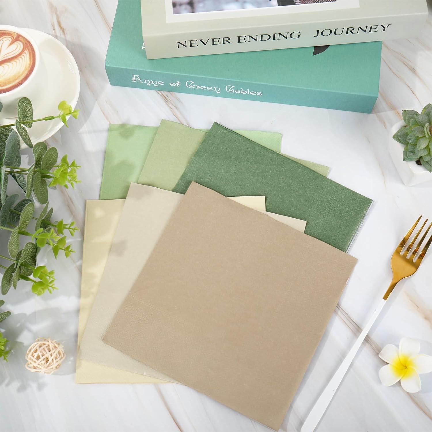 imageWhaline 120Pcs Fall Cocktail Napkins 6 Autumn Color Disposable Napkins Multicolor Paper Beverage Napkins for Fall Harvest Thanksgiving Party SuppliesNude Sage Green