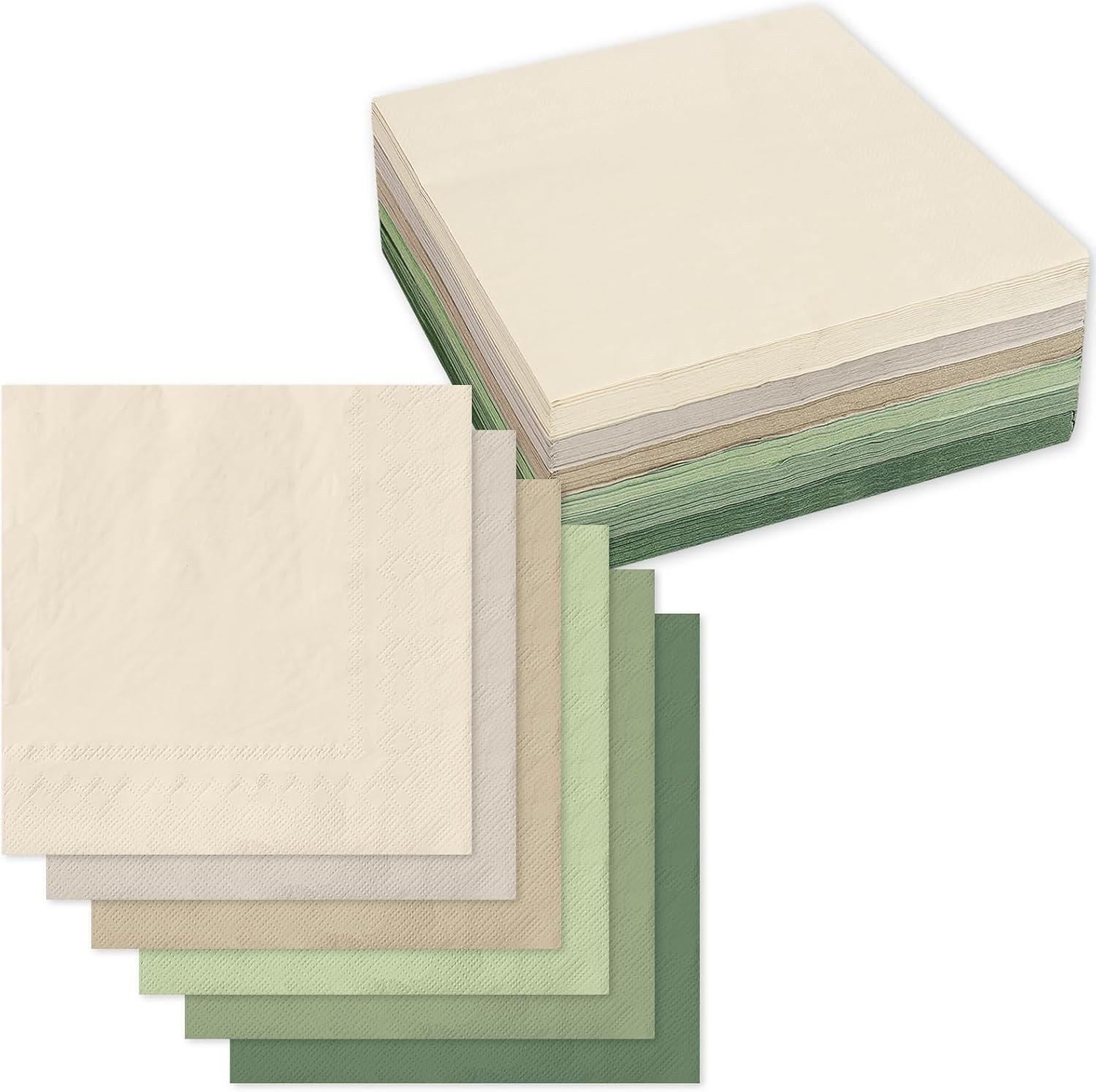 imageWhaline 120Pcs Fall Cocktail Napkins 6 Autumn Color Disposable Napkins Multicolor Paper Beverage Napkins for Fall Harvest Thanksgiving Party SuppliesNude Sage Green