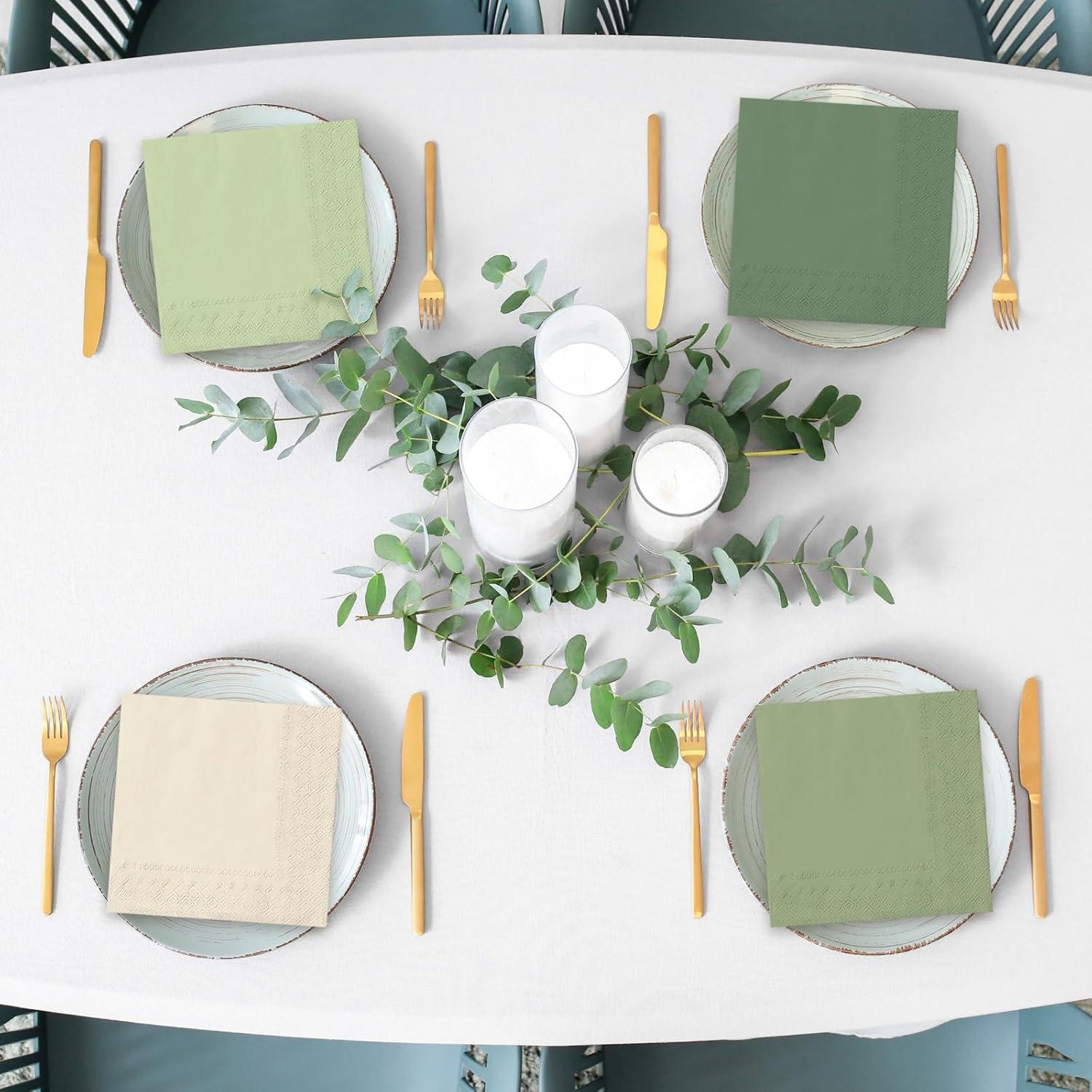 imageWhaline 120Pcs Fall Cocktail Napkins 6 Autumn Color Disposable Napkins Multicolor Paper Beverage Napkins for Fall Harvest Thanksgiving Party SuppliesNude Sage Green