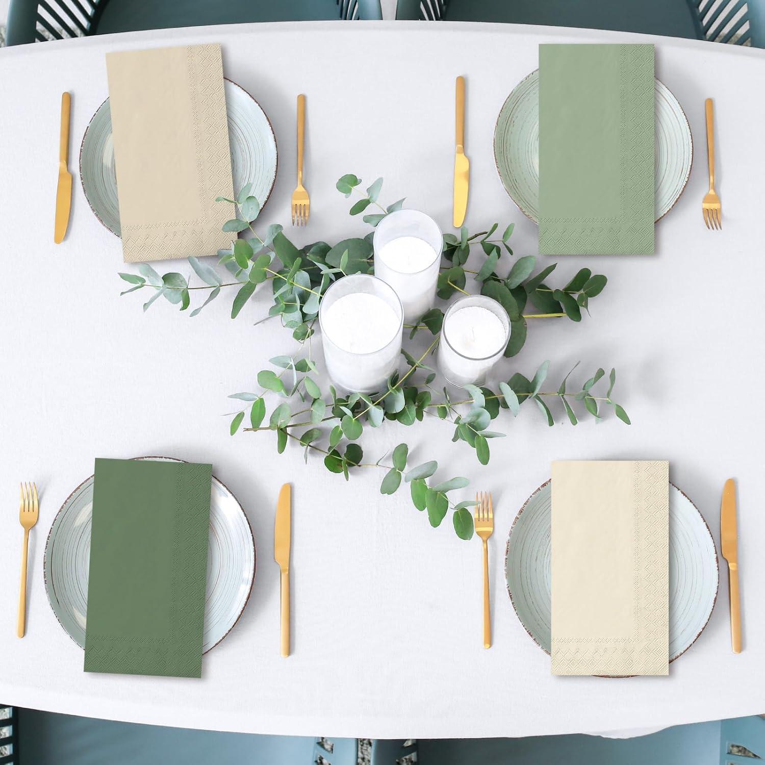 imageWhaline 120Pcs Fall Cocktail Napkins 6 Autumn Color Disposable Napkins Multicolor Paper Beverage Napkins for Fall Harvest Thanksgiving Party SuppliesNude Sage Green