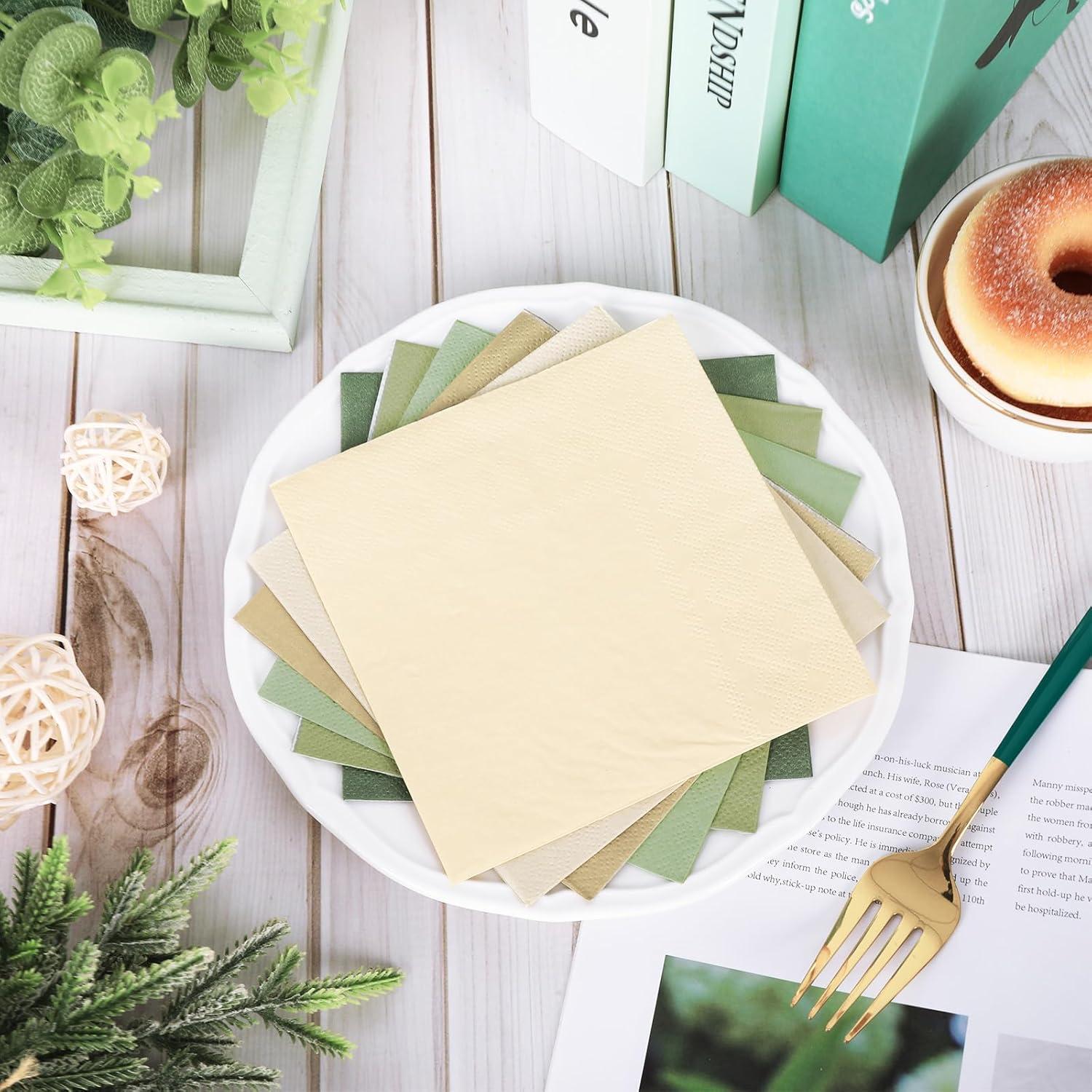 imageWhaline 120Pcs Fall Cocktail Napkins 6 Autumn Color Disposable Napkins Multicolor Paper Beverage Napkins for Fall Harvest Thanksgiving Party SuppliesNude Sage Green