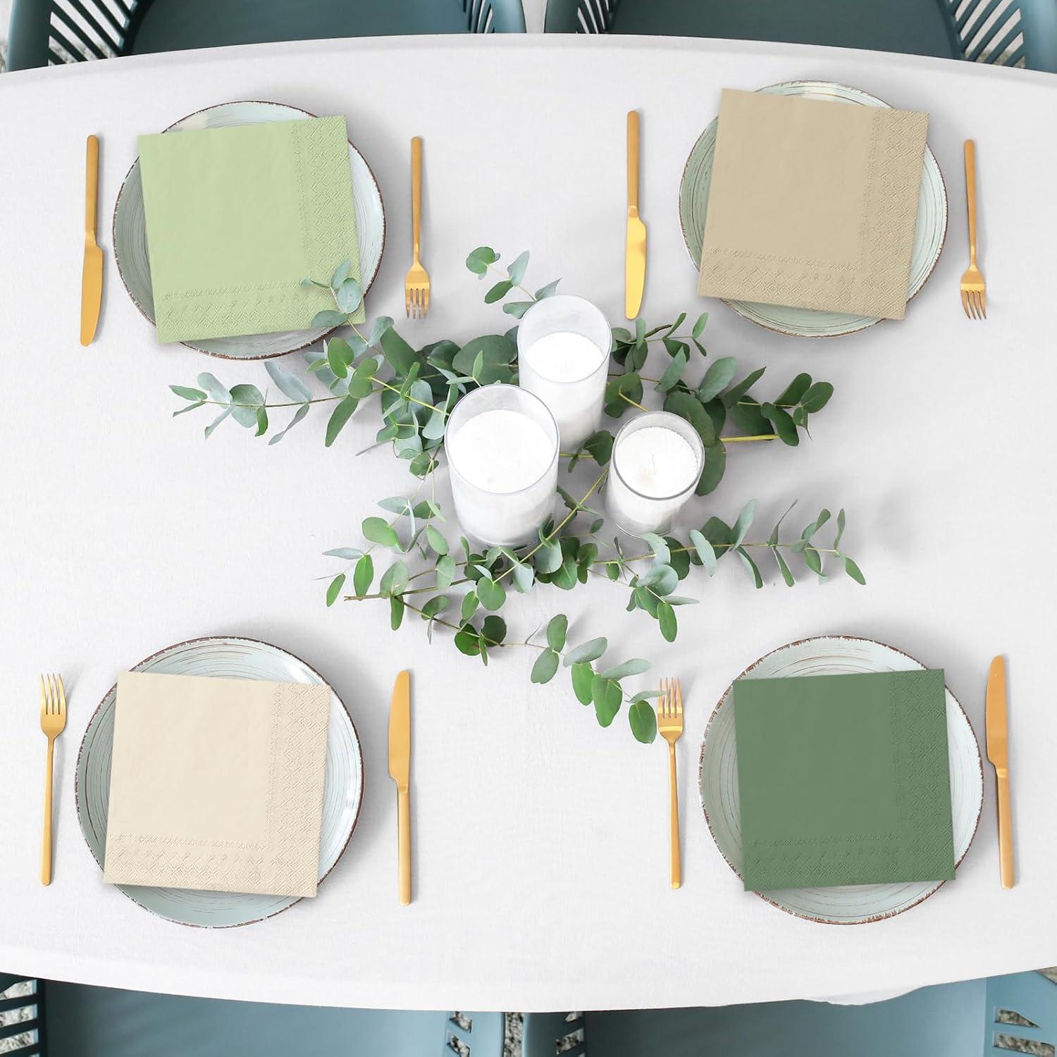 imageWhaline 120Pcs Fall Cocktail Napkins 6 Autumn Color Disposable Napkins Multicolor Paper Beverage Napkins for Fall Harvest Thanksgiving Party SuppliesNude Sage Green