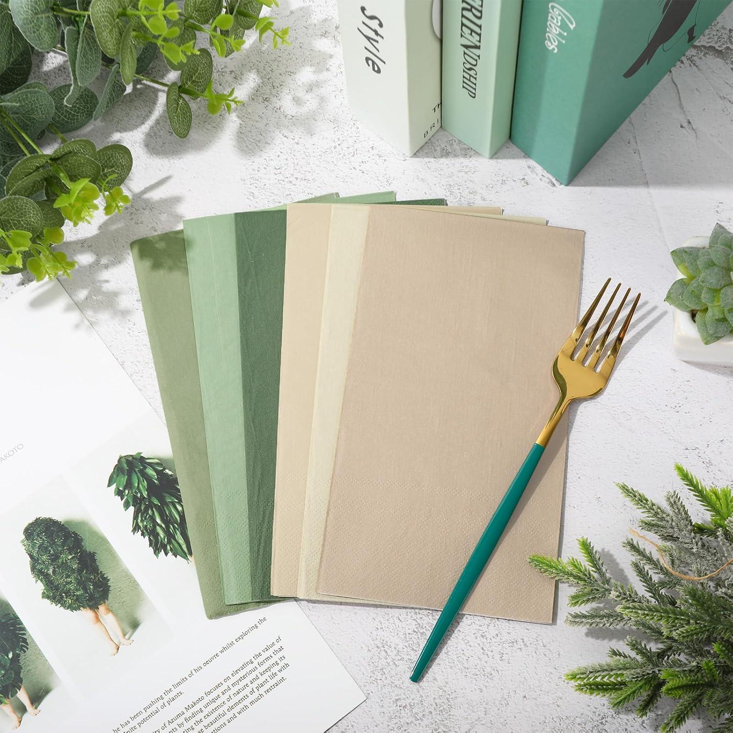 imageWhaline 120Pcs Fall Cocktail Napkins 6 Autumn Color Disposable Napkins Multicolor Paper Beverage Napkins for Fall Harvest Thanksgiving Party SuppliesNude Sage Green