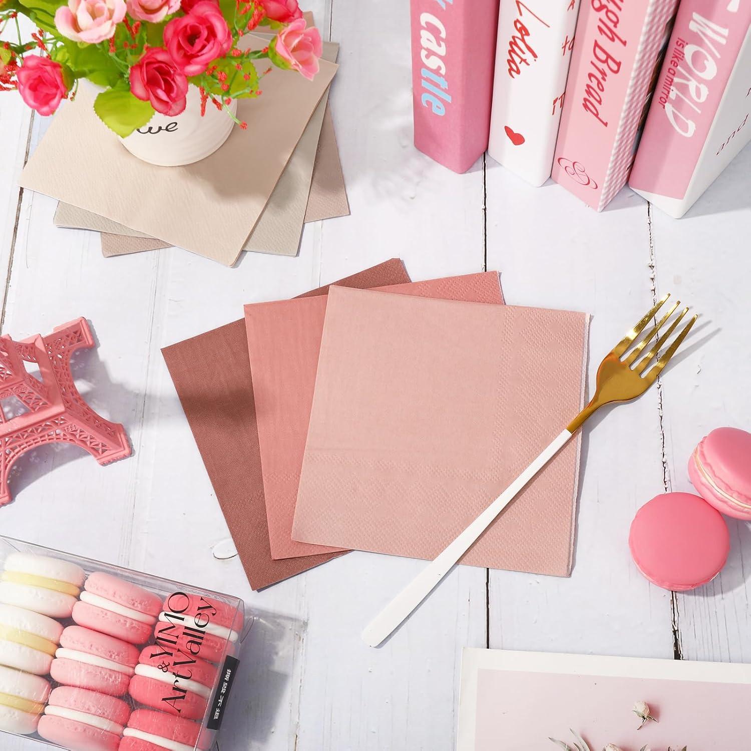 imageWhaline 120Pcs Fall Cocktail Napkins 6 Autumn Color Disposable Napkins Multicolor Paper Beverage Napkins for Fall Harvest Thanksgiving Party SuppliesPink Nude