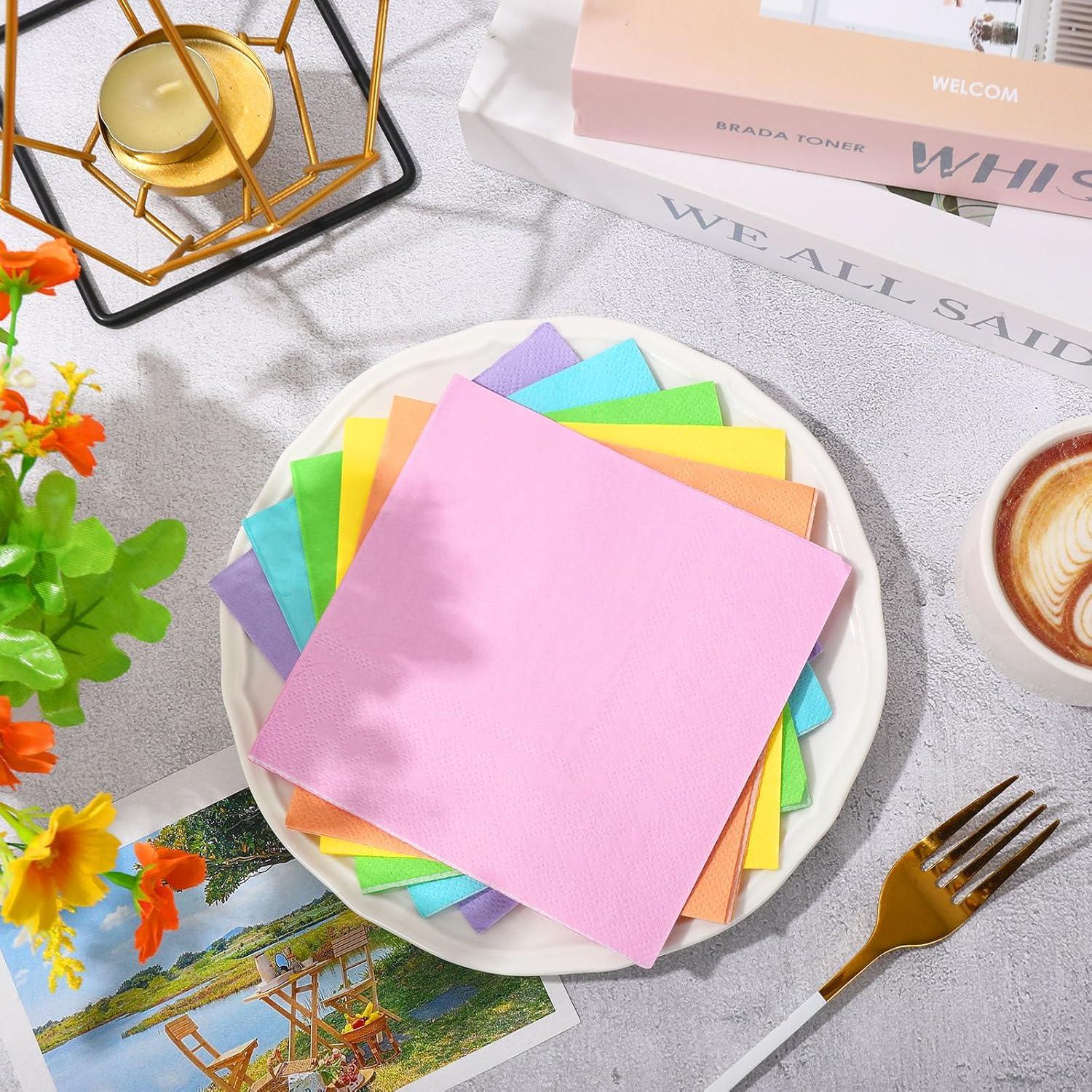 imageWhaline 120Pcs Fall Cocktail Napkins 6 Autumn Color Disposable Napkins Multicolor Paper Beverage Napkins for Fall Harvest Thanksgiving Party SuppliesPastel Rainbow
