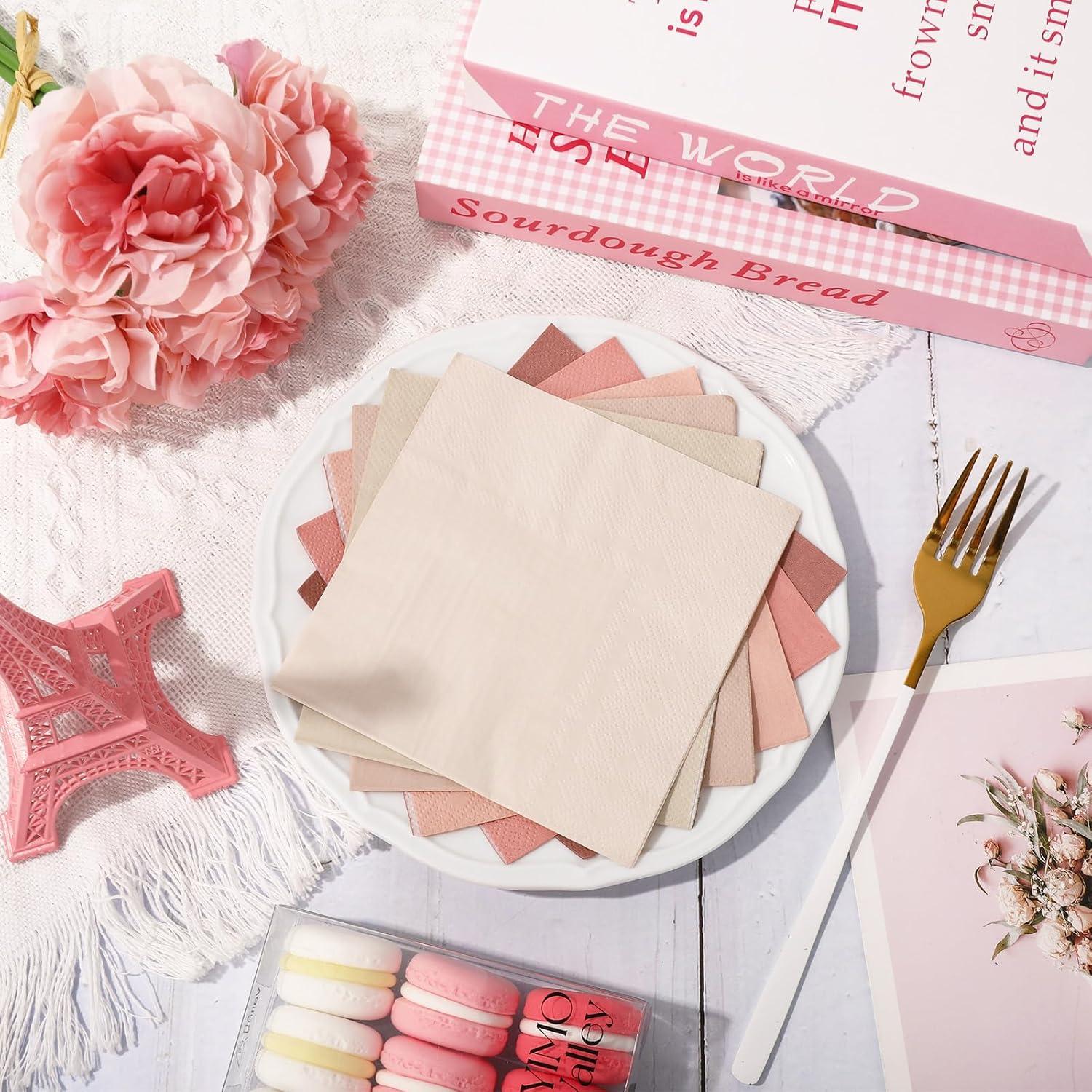 imageWhaline 120Pcs Fall Cocktail Napkins 6 Autumn Color Disposable Napkins Multicolor Paper Beverage Napkins for Fall Harvest Thanksgiving Party SuppliesPink Nude