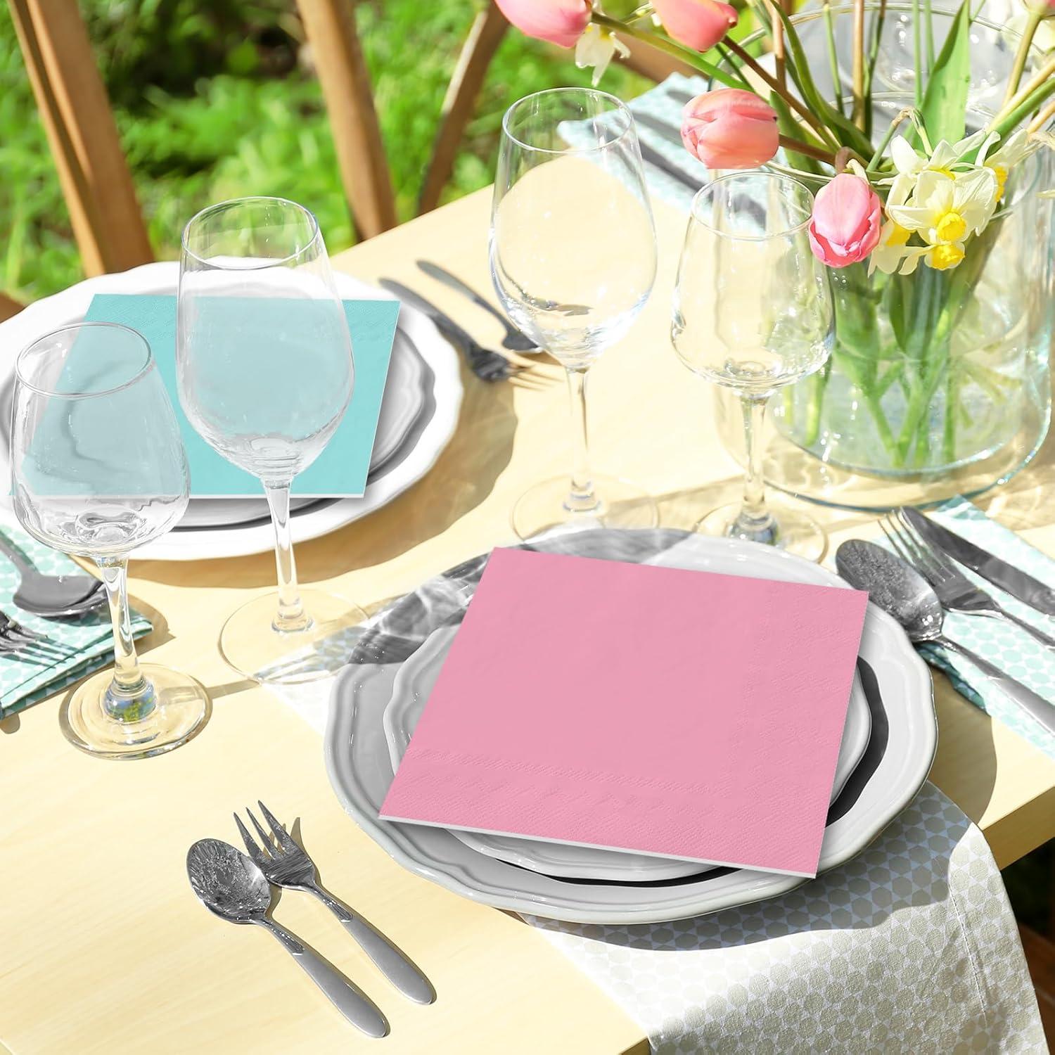 imageWhaline 120Pcs Fall Cocktail Napkins 6 Autumn Color Disposable Napkins Multicolor Paper Beverage Napkins for Fall Harvest Thanksgiving Party SuppliesPink Blue