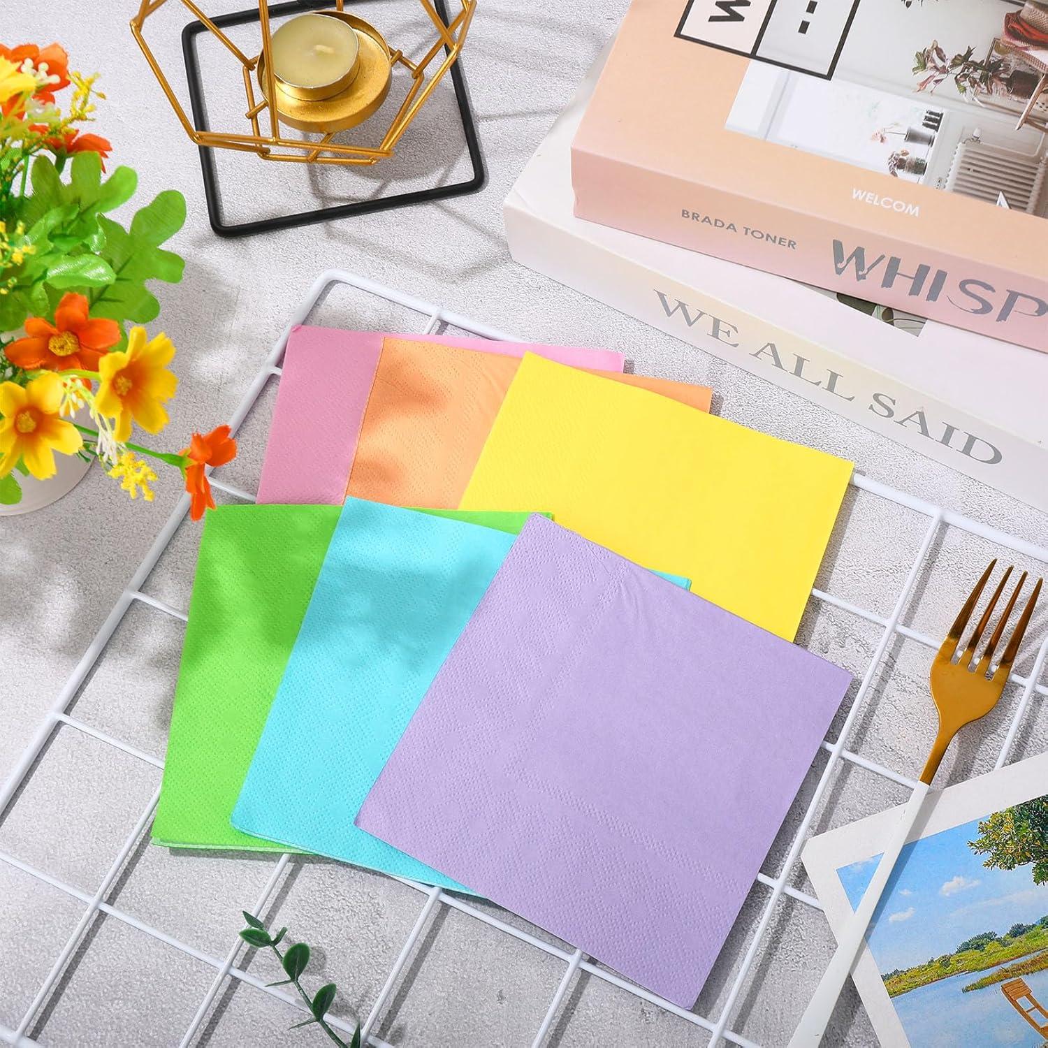 imageWhaline 120Pcs Fall Cocktail Napkins 6 Autumn Color Disposable Napkins Multicolor Paper Beverage Napkins for Fall Harvest Thanksgiving Party SuppliesPastel Rainbow