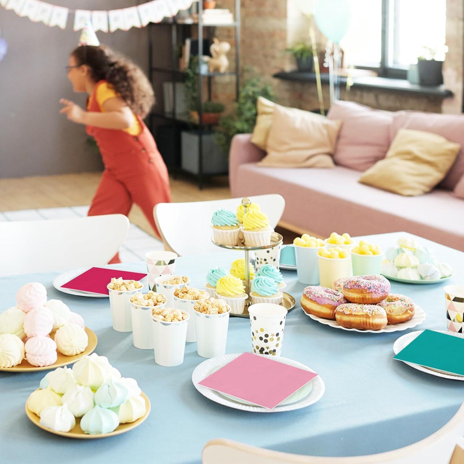 imageWhaline 120Pcs Fall Cocktail Napkins 6 Autumn Color Disposable Napkins Multicolor Paper Beverage Napkins for Fall Harvest Thanksgiving Party SuppliesPink Blue