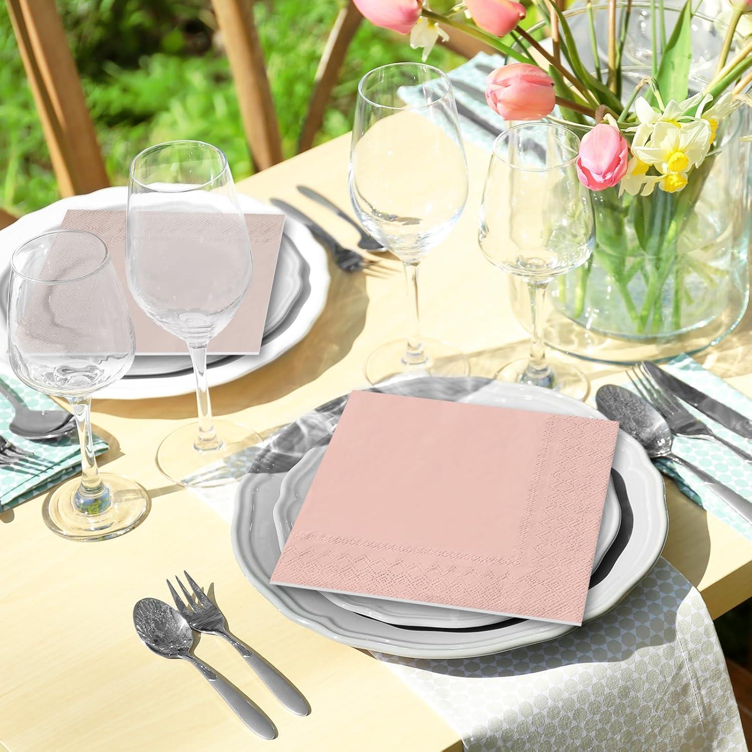 imageWhaline 120Pcs Fall Cocktail Napkins 6 Autumn Color Disposable Napkins Multicolor Paper Beverage Napkins for Fall Harvest Thanksgiving Party SuppliesPink Nude