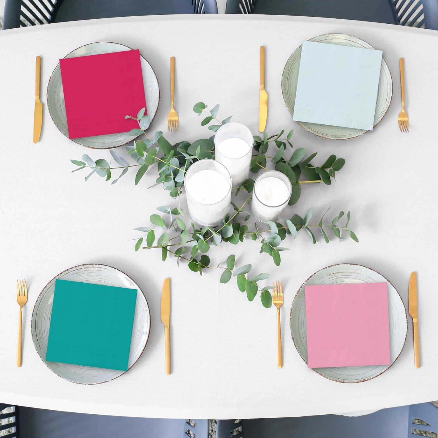 imageWhaline 120Pcs Fall Cocktail Napkins 6 Autumn Color Disposable Napkins Multicolor Paper Beverage Napkins for Fall Harvest Thanksgiving Party SuppliesPink Blue