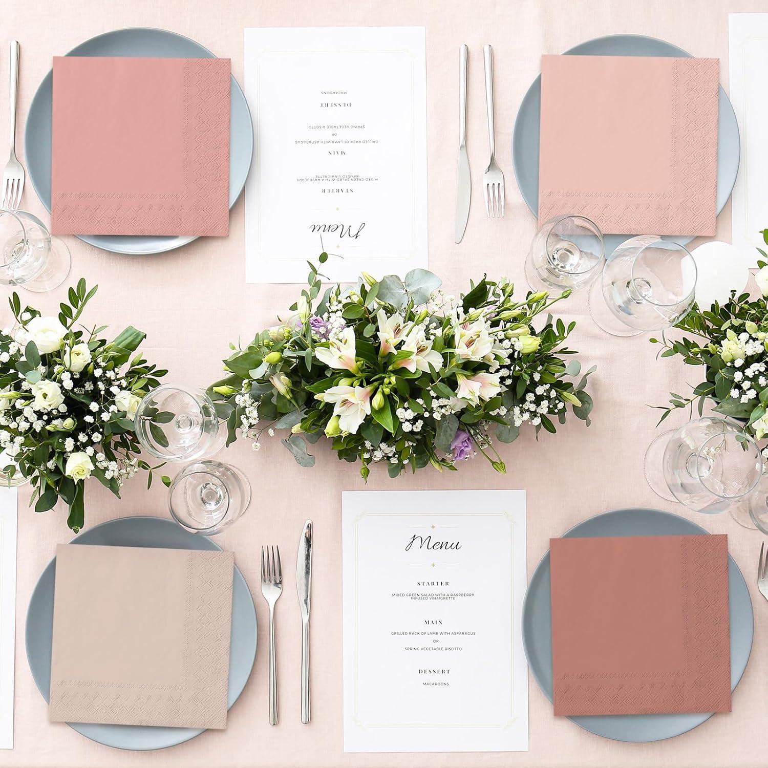 imageWhaline 120Pcs Fall Cocktail Napkins 6 Autumn Color Disposable Napkins Multicolor Paper Beverage Napkins for Fall Harvest Thanksgiving Party SuppliesPink Nude