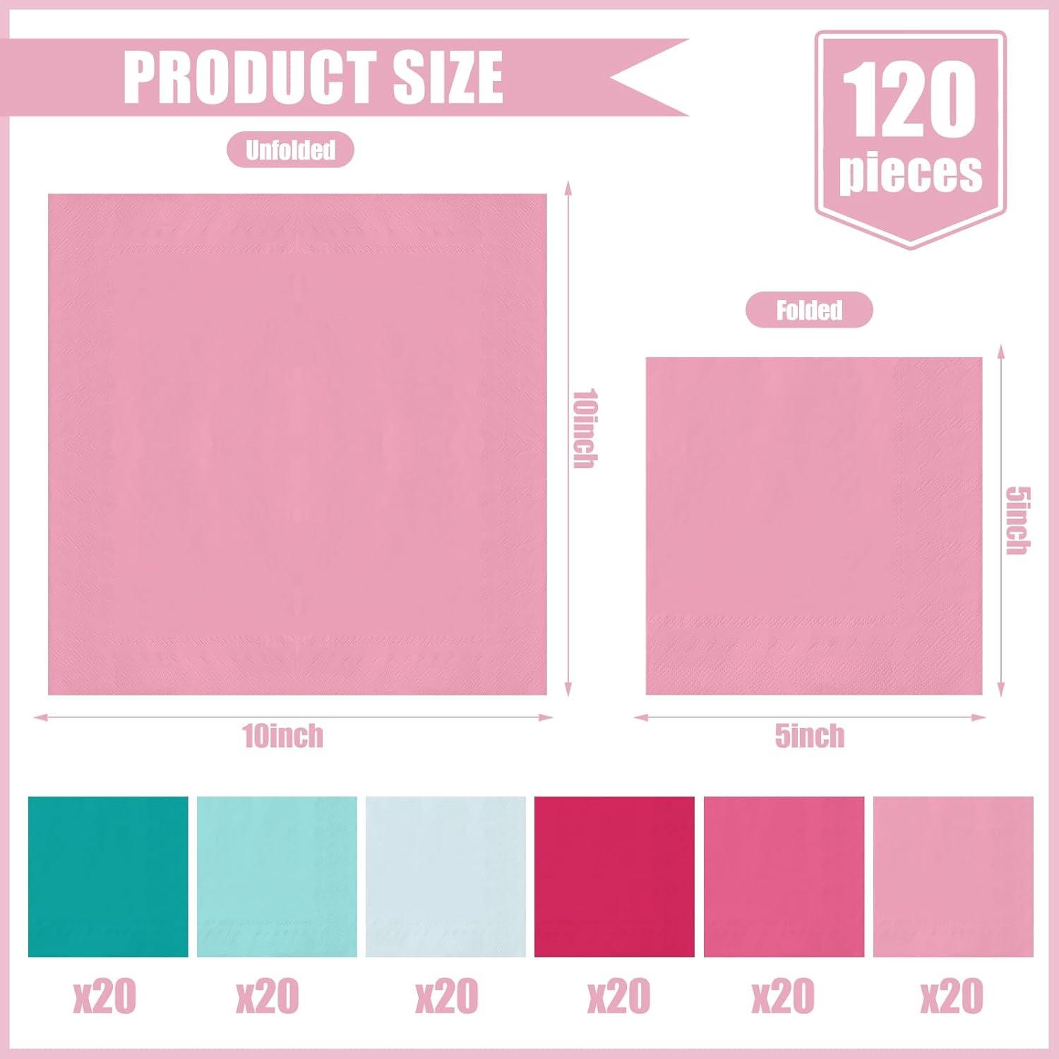 imageWhaline 120Pcs Fall Cocktail Napkins 6 Autumn Color Disposable Napkins Multicolor Paper Beverage Napkins for Fall Harvest Thanksgiving Party SuppliesPink Blue