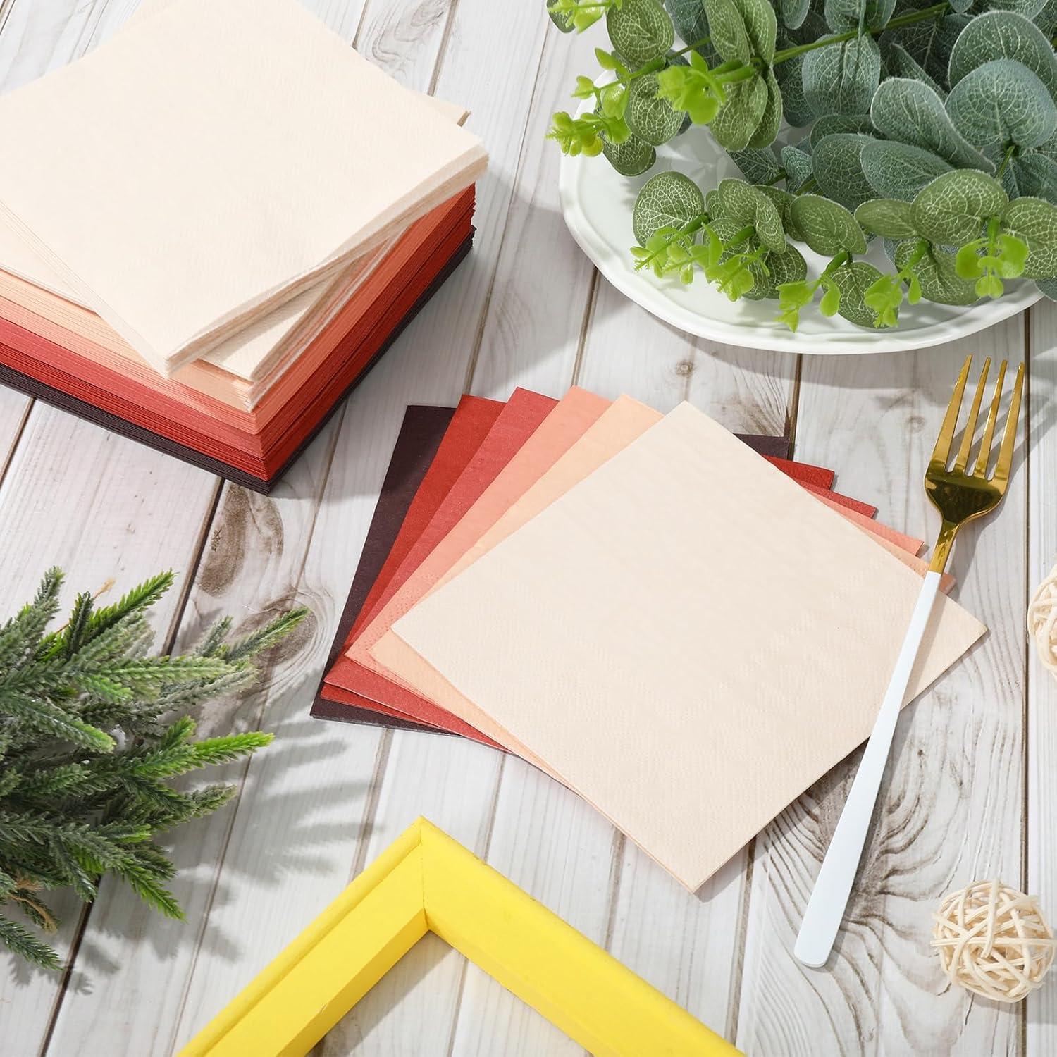 imageWhaline 120Pcs Fall Cocktail Napkins 6 Autumn Color Disposable Napkins Multicolor Paper Beverage Napkins for Fall Harvest Thanksgiving Party SuppliesRust Color