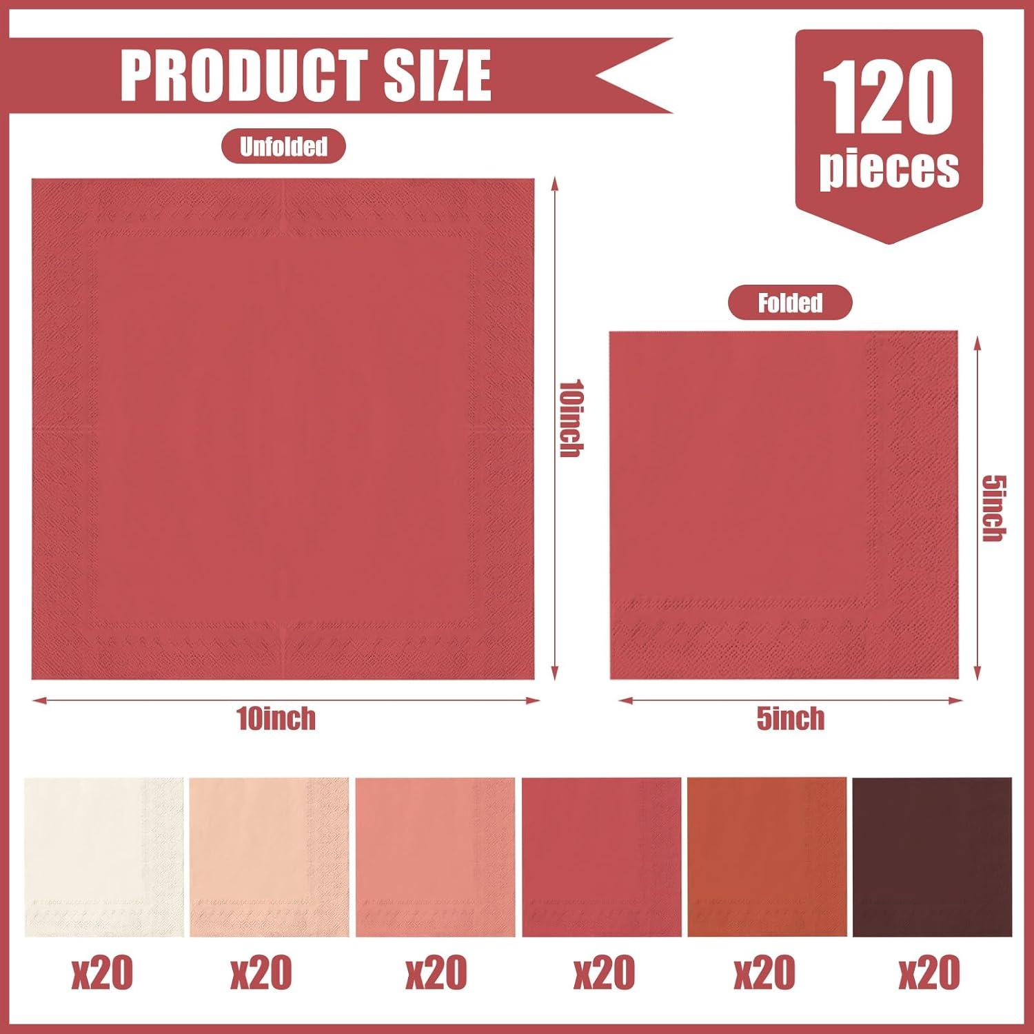 imageWhaline 120Pcs Fall Cocktail Napkins 6 Autumn Color Disposable Napkins Multicolor Paper Beverage Napkins for Fall Harvest Thanksgiving Party SuppliesRust Color