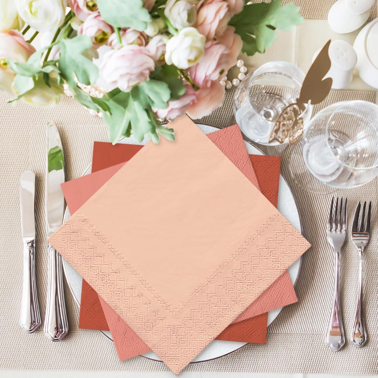 imageWhaline 120Pcs Fall Cocktail Napkins 6 Autumn Color Disposable Napkins Multicolor Paper Beverage Napkins for Fall Harvest Thanksgiving Party SuppliesRust Color