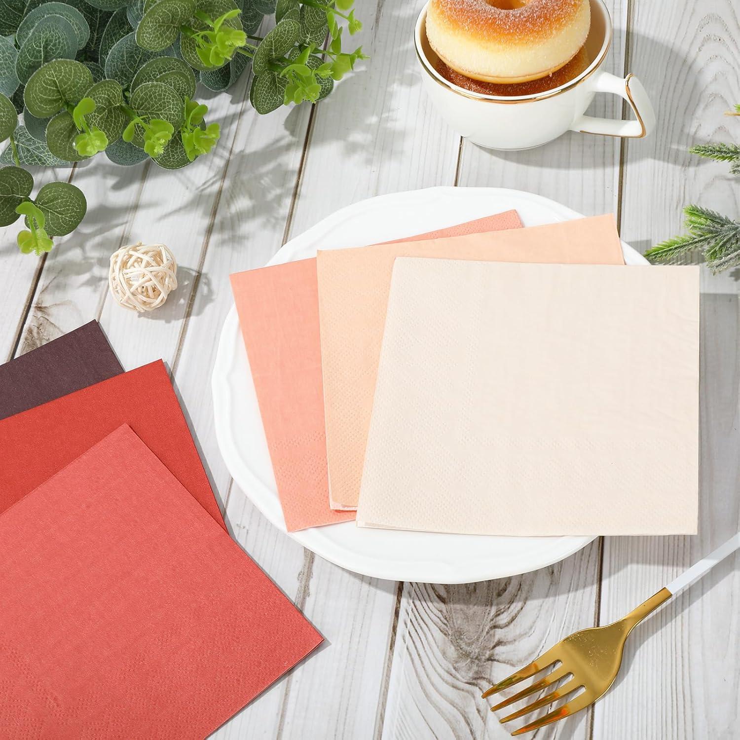 imageWhaline 120Pcs Fall Cocktail Napkins 6 Autumn Color Disposable Napkins Multicolor Paper Beverage Napkins for Fall Harvest Thanksgiving Party SuppliesRust Color