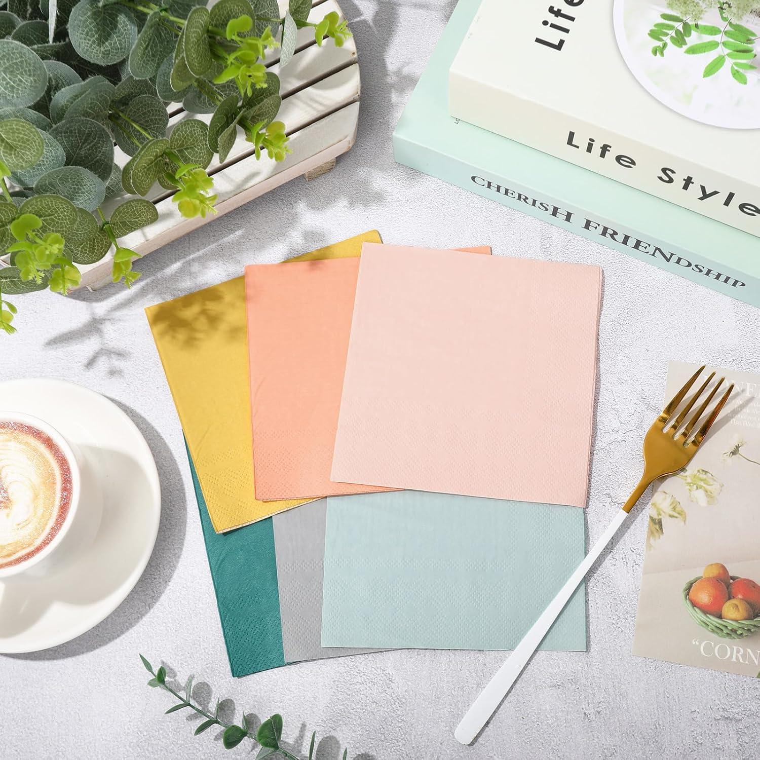 imageWhaline 120Pcs Fall Cocktail Napkins 6 Autumn Color Disposable Napkins Multicolor Paper Beverage Napkins for Fall Harvest Thanksgiving Party SuppliesWarm Boho