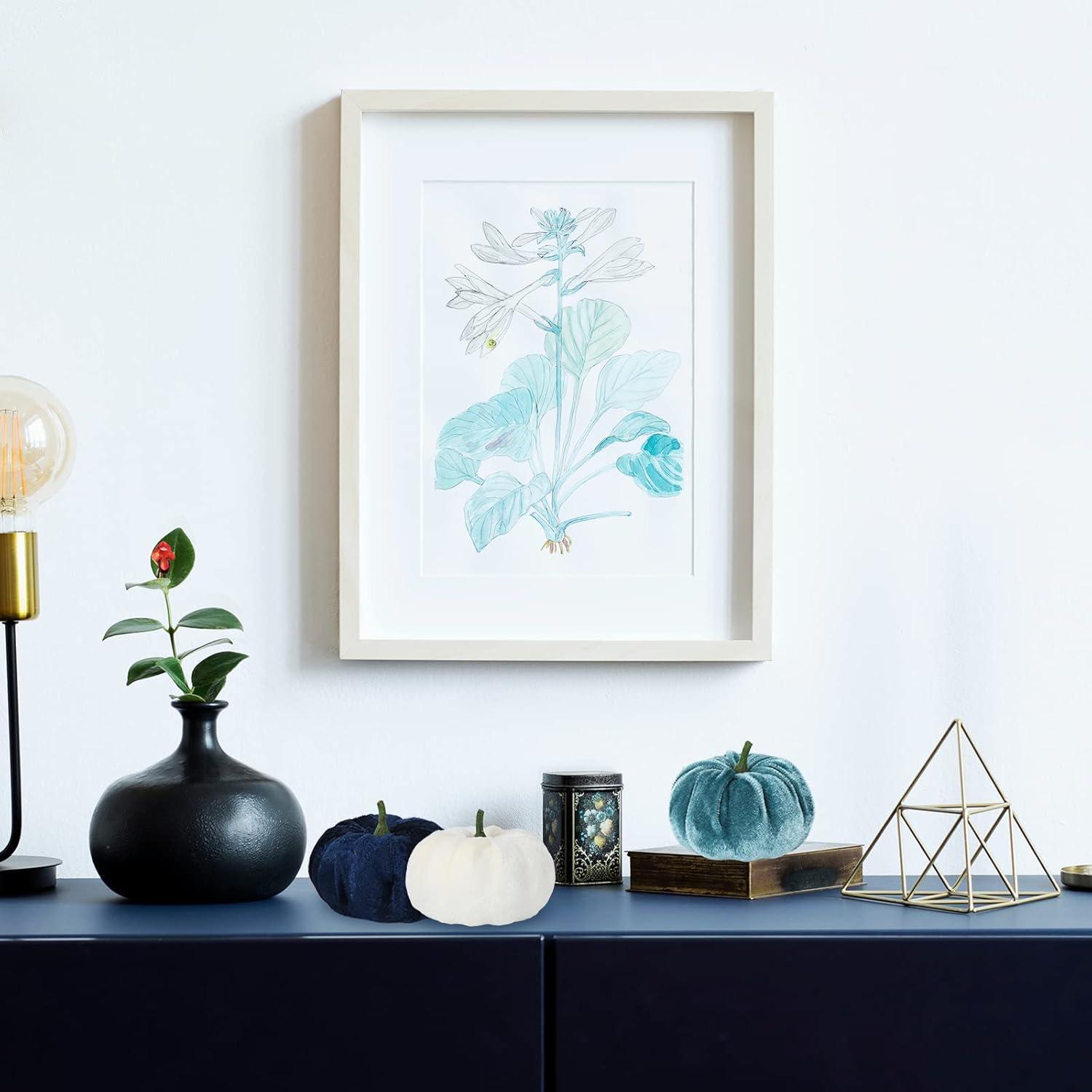 imageWhaline 12Pcs Fall Thanksgiving Velvet Pumpkin Blue White Artificial Pumpkins 2 Sizes Fake Fabric Pumpkin Autumn Harvest Table Centerpiece for Thanksgiving Halloween Party Mantel Farmhouse DecorBlue White