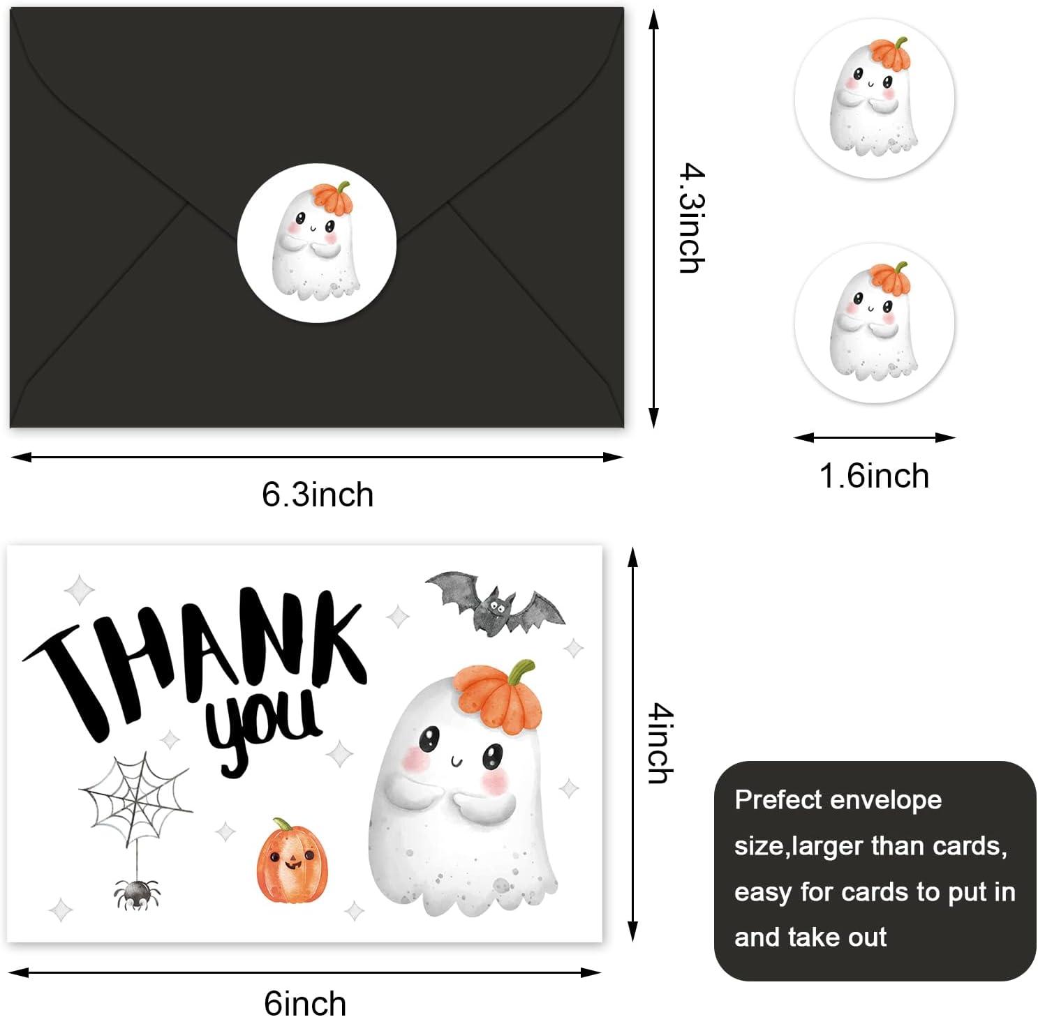 imageWhaline 24Pcs A Little Boo Thank You Cards with Envelopes and Stickers Cute Ghost Pumpkin Bat Greeting Cards Halloween Baby Shower Blank Note Cards for Party SuppliesWhite