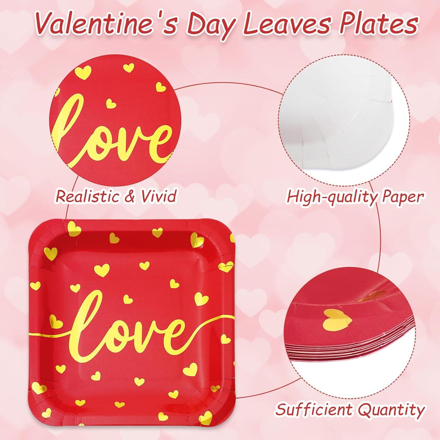 imageWhaline 30Pcs Fall Thanksgiving Paper Plates Gold Foil Disposable Plates Autumn Red Green Orange Square Dinner Plates for Thanksgiving Party Tableware Supplies 9 InchValentines Day