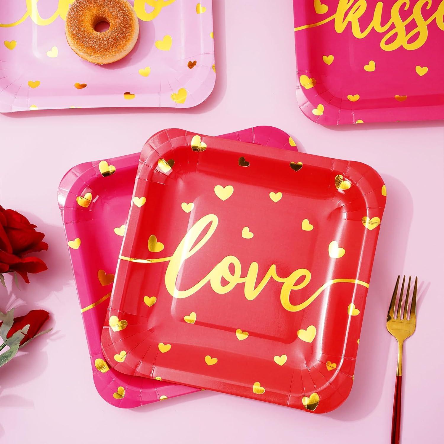 imageWhaline 30Pcs Fall Thanksgiving Paper Plates Gold Foil Disposable Plates Autumn Red Green Orange Square Dinner Plates for Thanksgiving Party Tableware Supplies 9 InchValentines Day