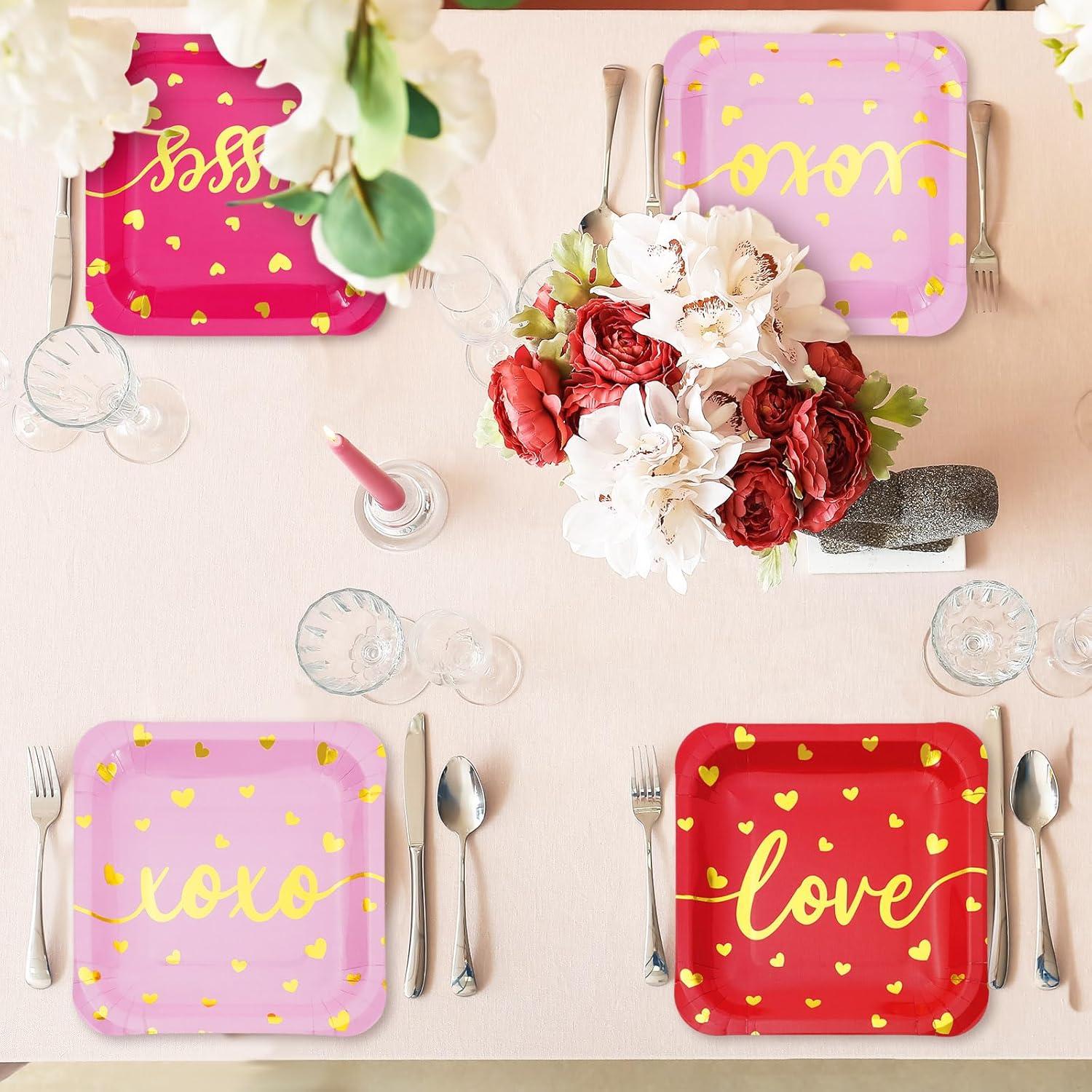 imageWhaline 30Pcs Fall Thanksgiving Paper Plates Gold Foil Disposable Plates Autumn Red Green Orange Square Dinner Plates for Thanksgiving Party Tableware Supplies 9 InchValentines Day