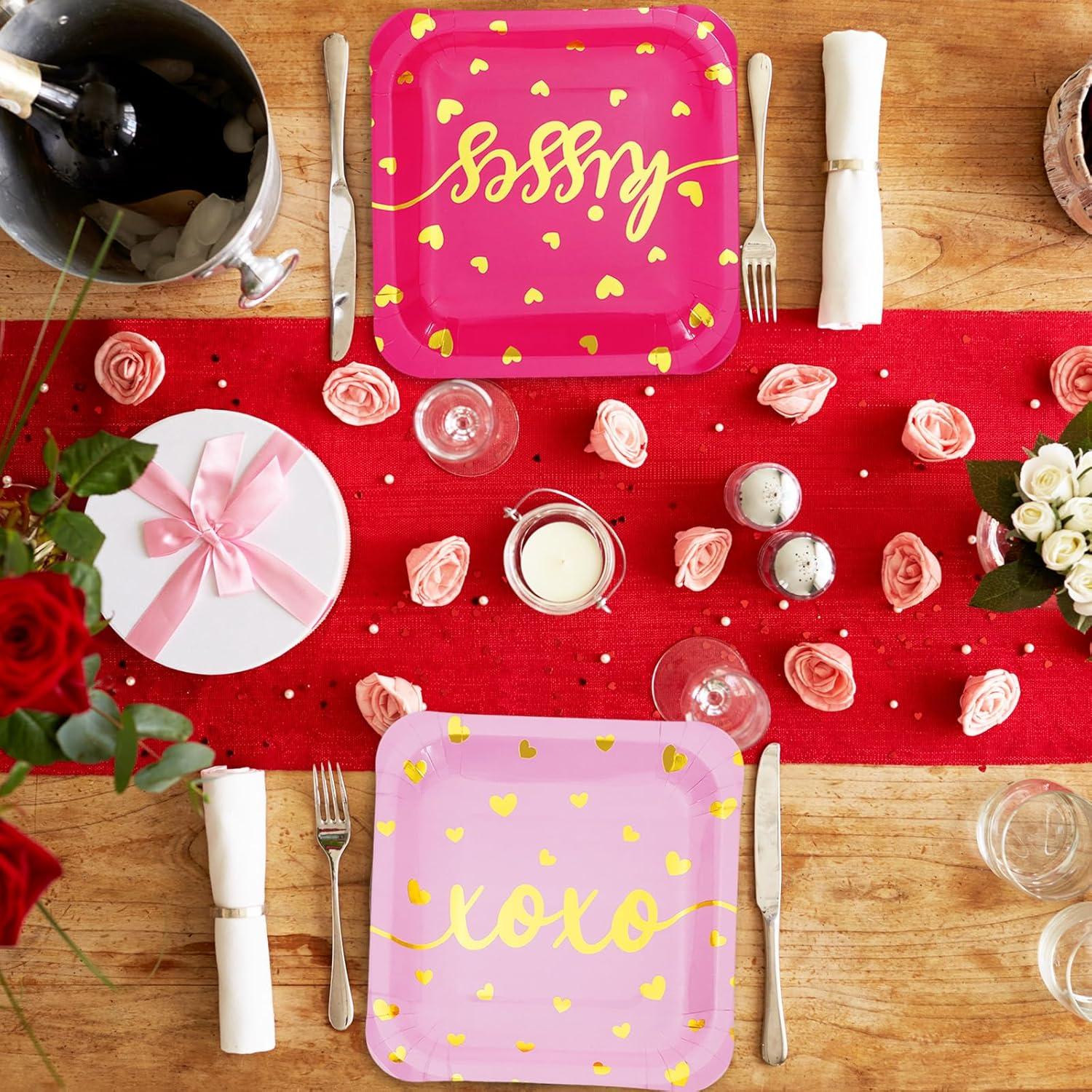 imageWhaline 30Pcs Fall Thanksgiving Paper Plates Gold Foil Disposable Plates Autumn Red Green Orange Square Dinner Plates for Thanksgiving Party Tableware Supplies 9 InchValentines Day