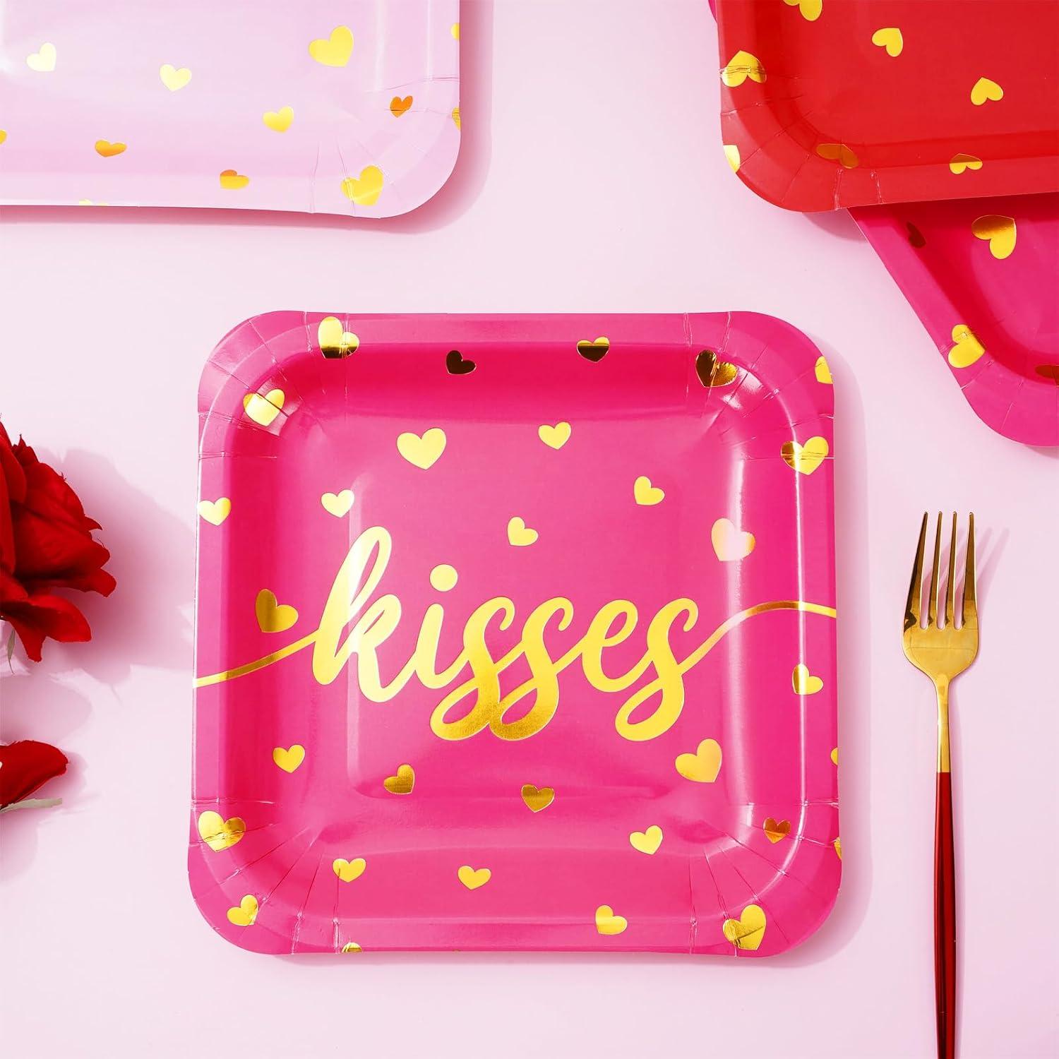 imageWhaline 30Pcs Fall Thanksgiving Paper Plates Gold Foil Disposable Plates Autumn Red Green Orange Square Dinner Plates for Thanksgiving Party Tableware Supplies 9 InchValentines Day