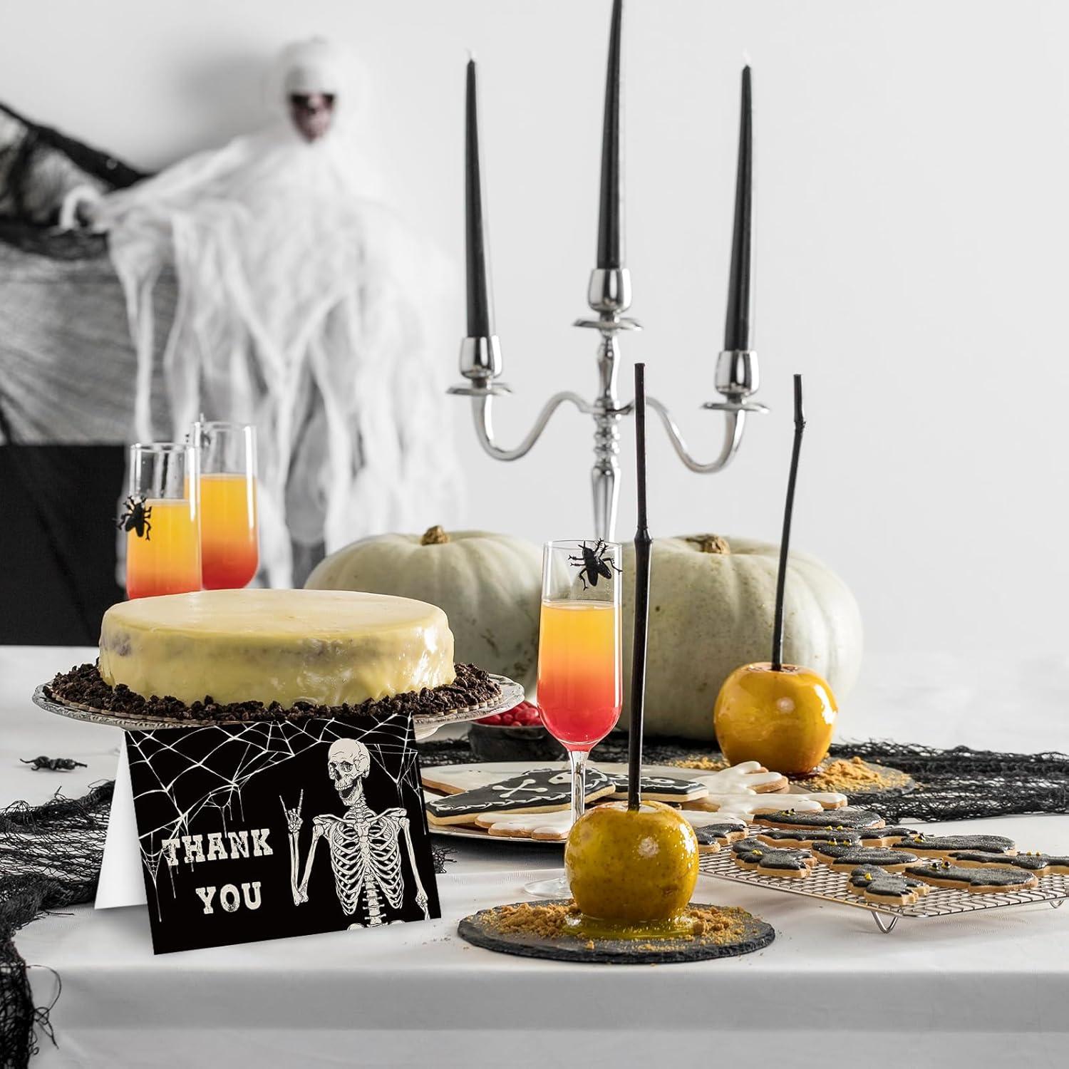 imageWhaline 32 Pack Halloween Thank You Cards Black Smiling Skeleton Greeting Cards Blank Note Cards with Envelope ampamp Stickers for Holiday Birthday Party 4 x 6 Inch