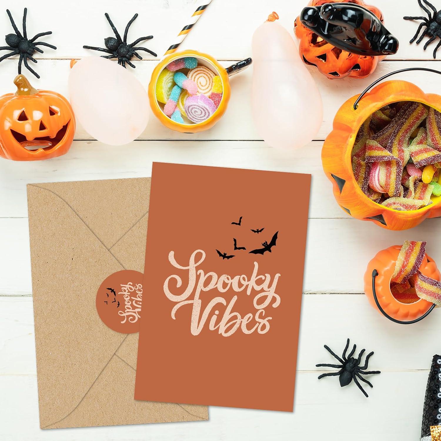 imageWhaline 33 Pack Halloween Greeting Cards with Sticker Envelope Spooky Groovy Ghost Skeleton Pumpkin Blank Note Cards for Trick or Treat Invitation 4 x 6 Inch