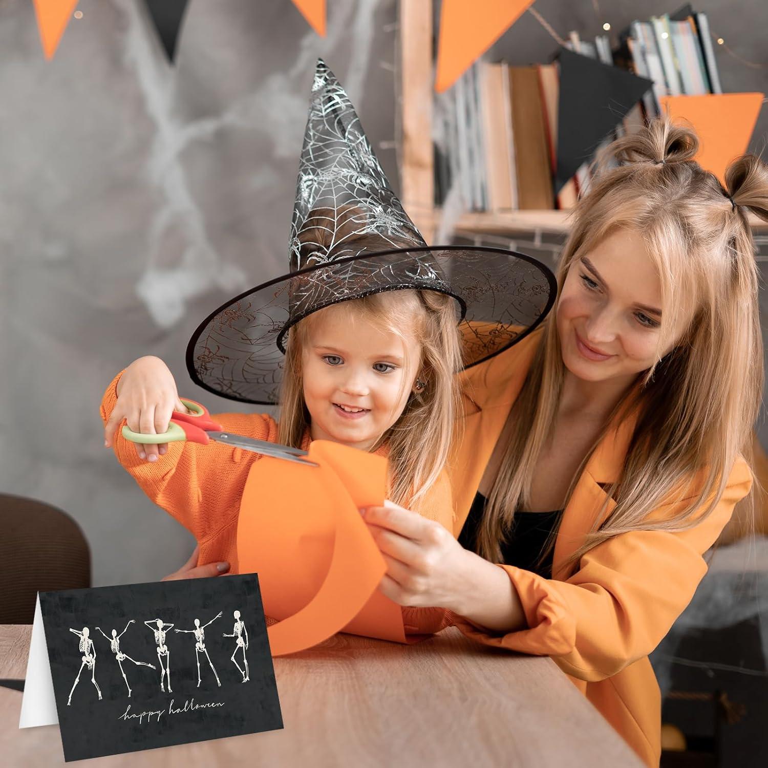 imageWhaline 33 Pack Halloween Greeting Cards with Sticker Envelope Spooky Groovy Ghost Skeleton Pumpkin Blank Note Cards for Trick or Treat Invitation 4 x 6 Inch