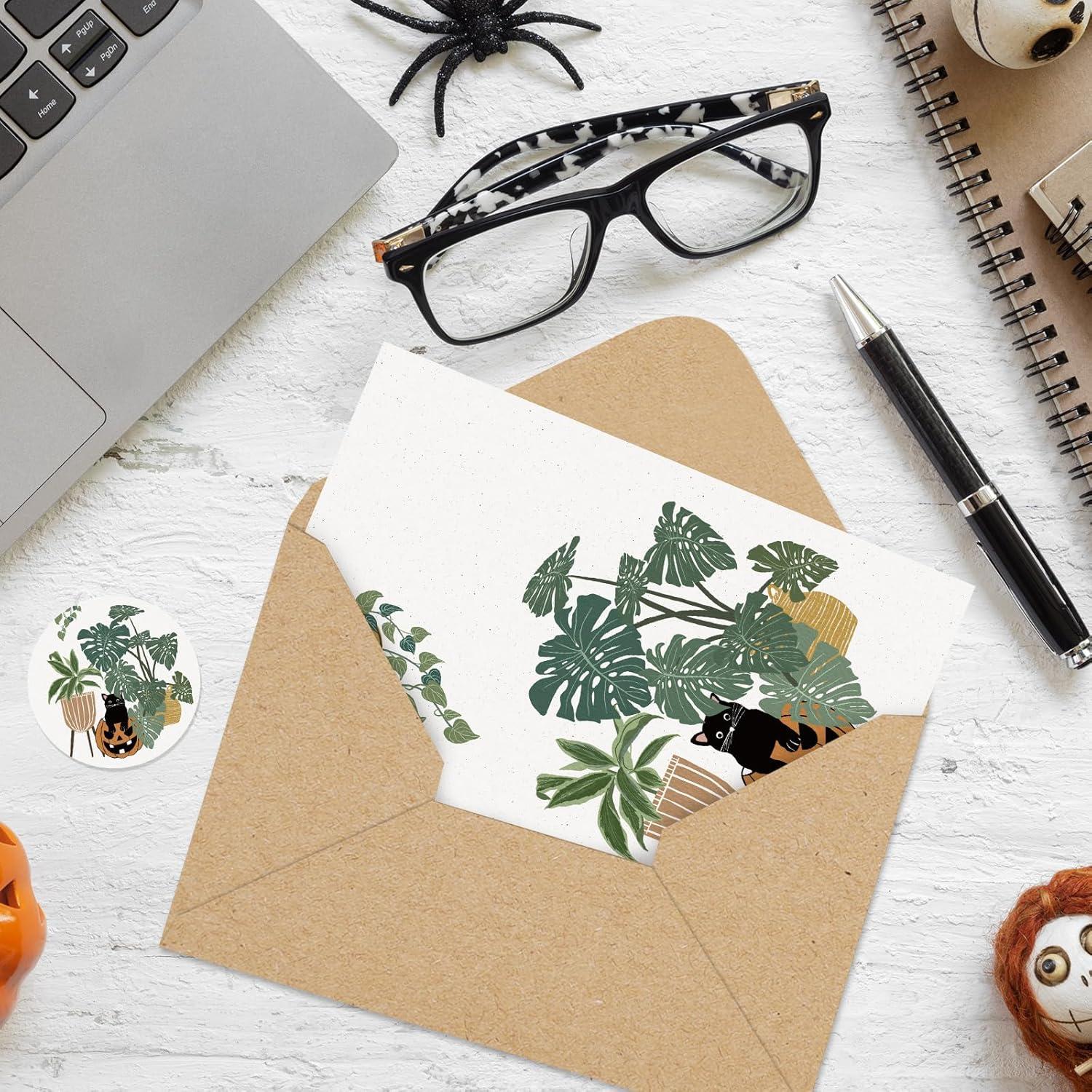 imageWhaline 33 Pack Halloween Greeting Cards with Sticker Envelope Spooky Groovy Ghost Skeleton Pumpkin Blank Note Cards for Trick or Treat Invitation 4 x 6 Inch