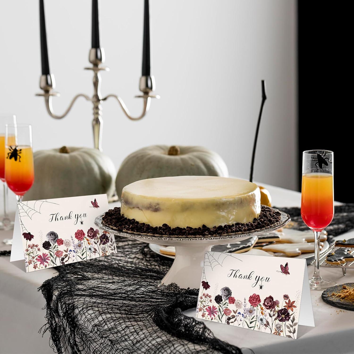 imageWhaline 36 Packs Halloween Floral Thank You Cards Watercolor Flower Greeting Cards with Envelopes and Stickers Blank Note Cards for Wedding Birthday Party Supplies