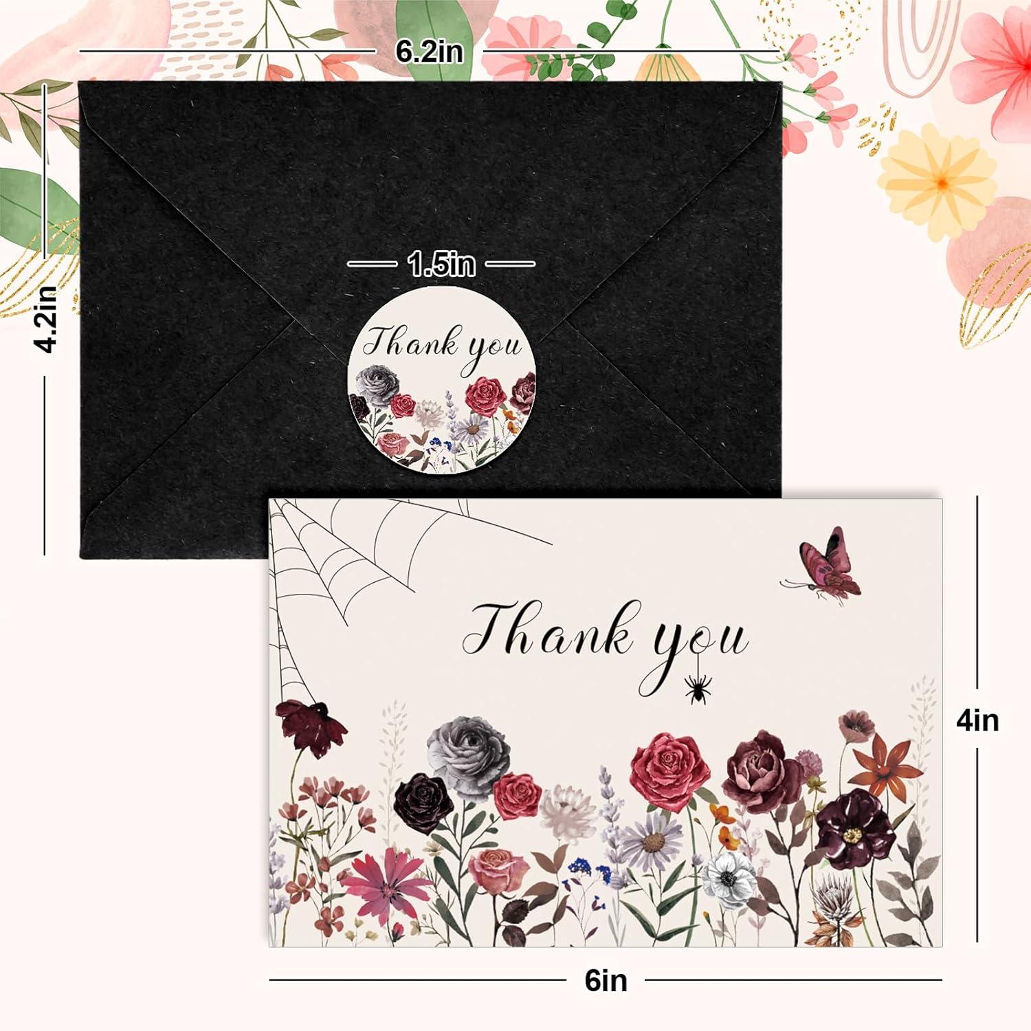imageWhaline 36 Packs Halloween Floral Thank You Cards Watercolor Flower Greeting Cards with Envelopes and Stickers Blank Note Cards for Wedding Birthday Party Supplies