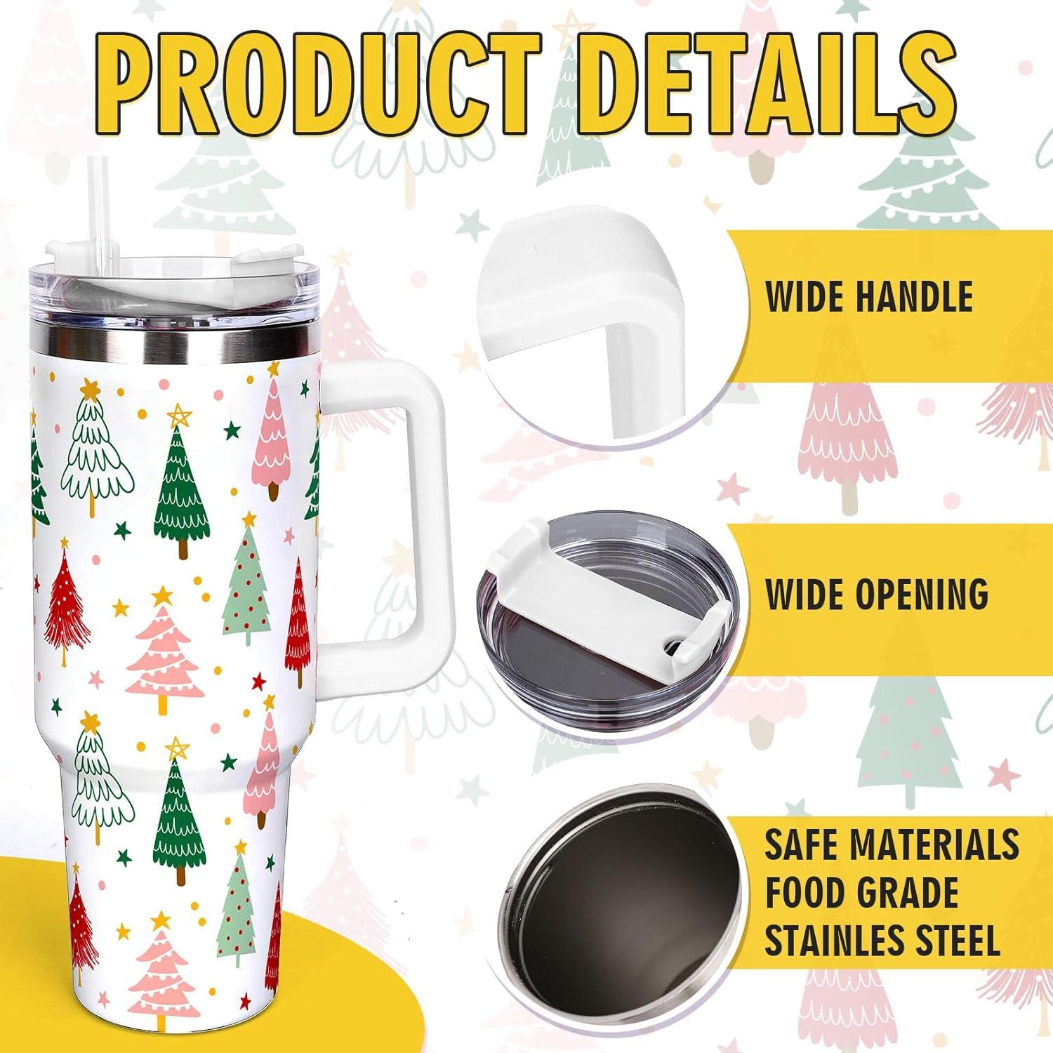 imageWhaline 40oz Halloween Skull Tumbler with Straw and Lid Spooky Skull Flower Travel Coffee Tumbler Cup with Handle for Trick or Treat Birthday Party GiftsChristmas Tree