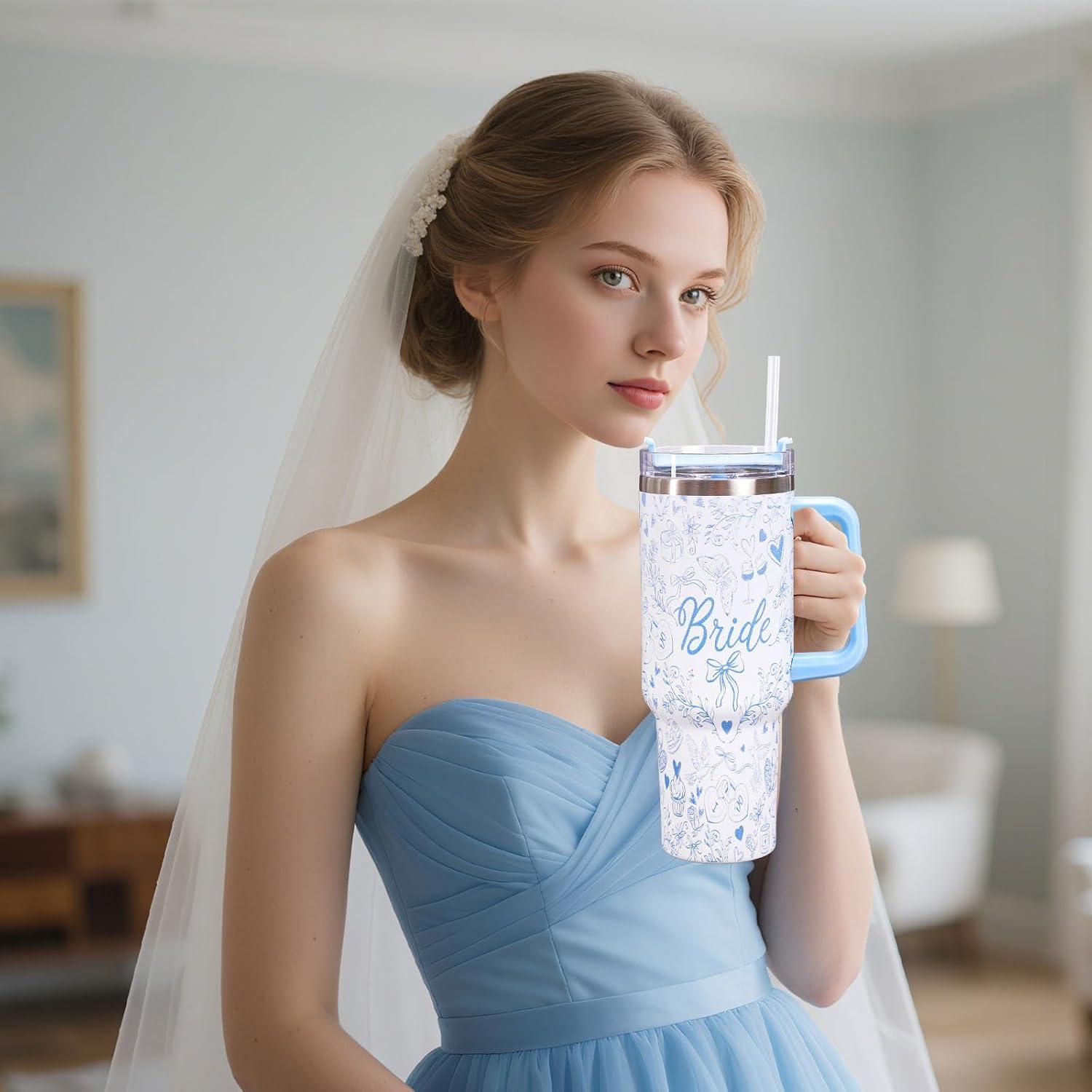 imageWhaline 40oz Halloween Skull Tumbler with Straw and Lid Spooky Skull Flower Travel Coffee Tumbler Cup with Handle for Trick or Treat Birthday Party GiftsBride