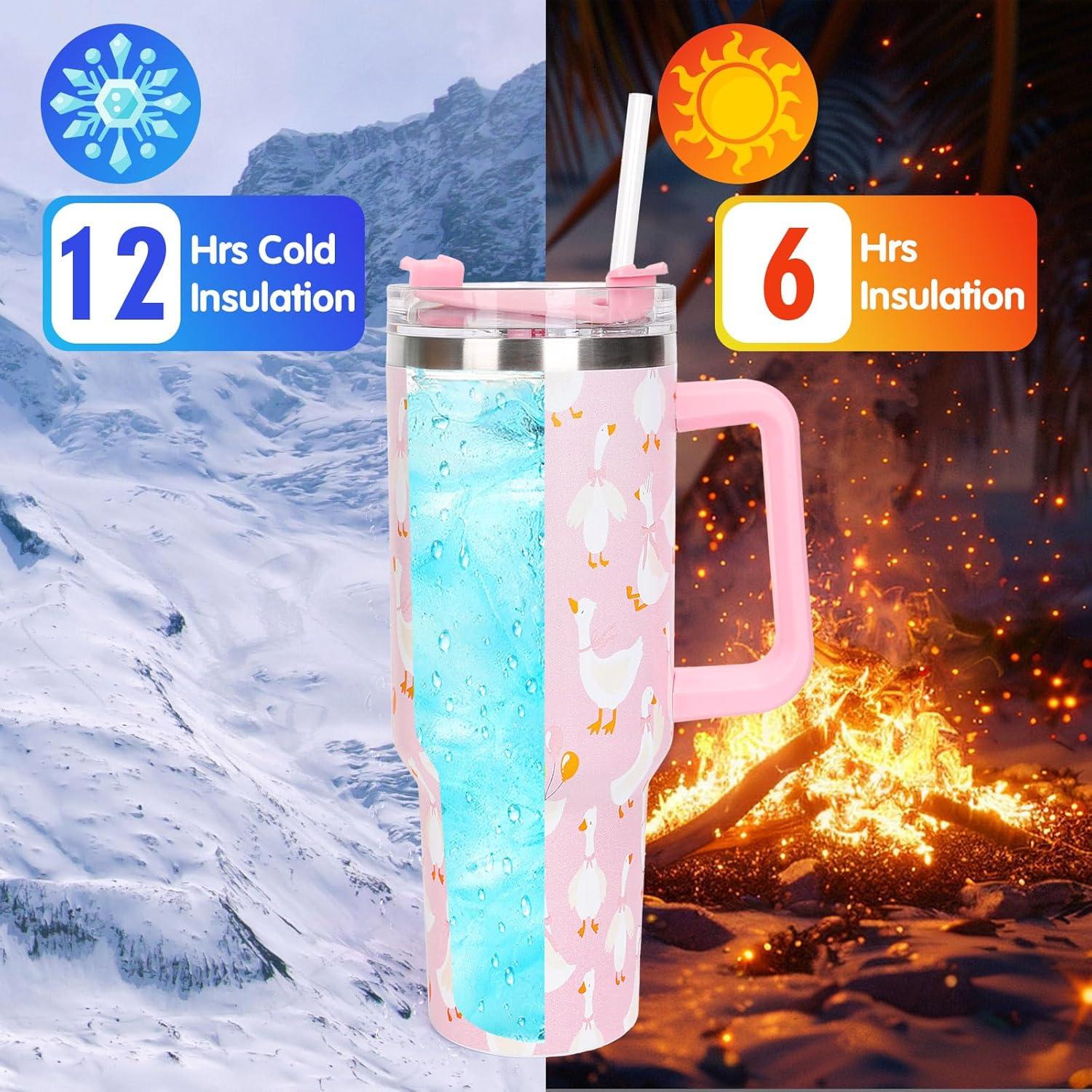 imageWhaline 40oz Halloween Skull Tumbler with Straw and Lid Spooky Skull Flower Travel Coffee Tumbler Cup with Handle for Trick or Treat Birthday Party Giftssilly goose