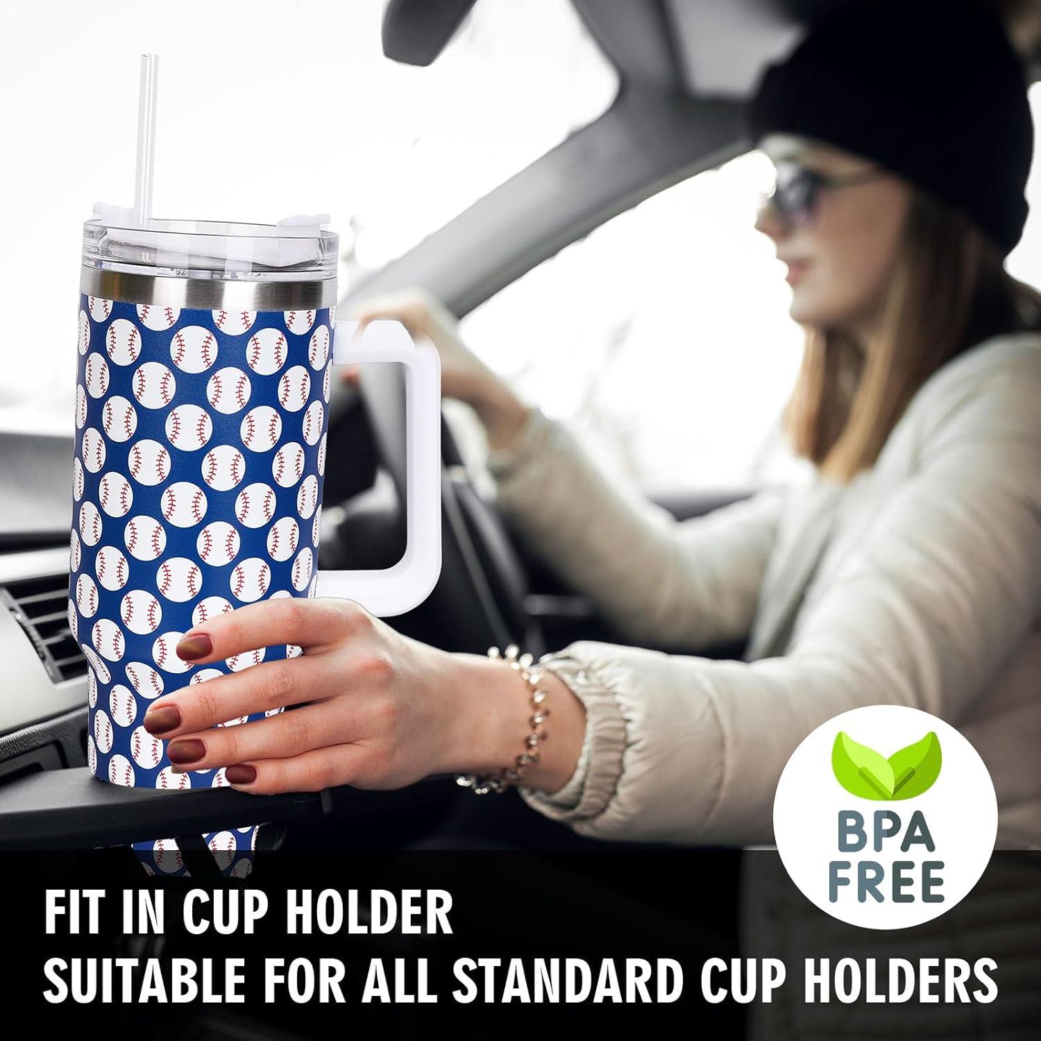 imageWhaline 40oz Halloween Skull Tumbler with Straw and Lid Spooky Skull Flower Travel Coffee Tumbler Cup with Handle for Trick or Treat Birthday Party Giftsbaseball