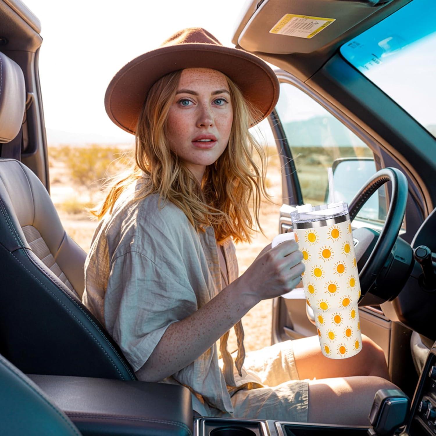 imageWhaline 40oz Halloween Skull Tumbler with Straw and Lid Spooky Skull Flower Travel Coffee Tumbler Cup with Handle for Trick or Treat Birthday Party Giftsboho sun