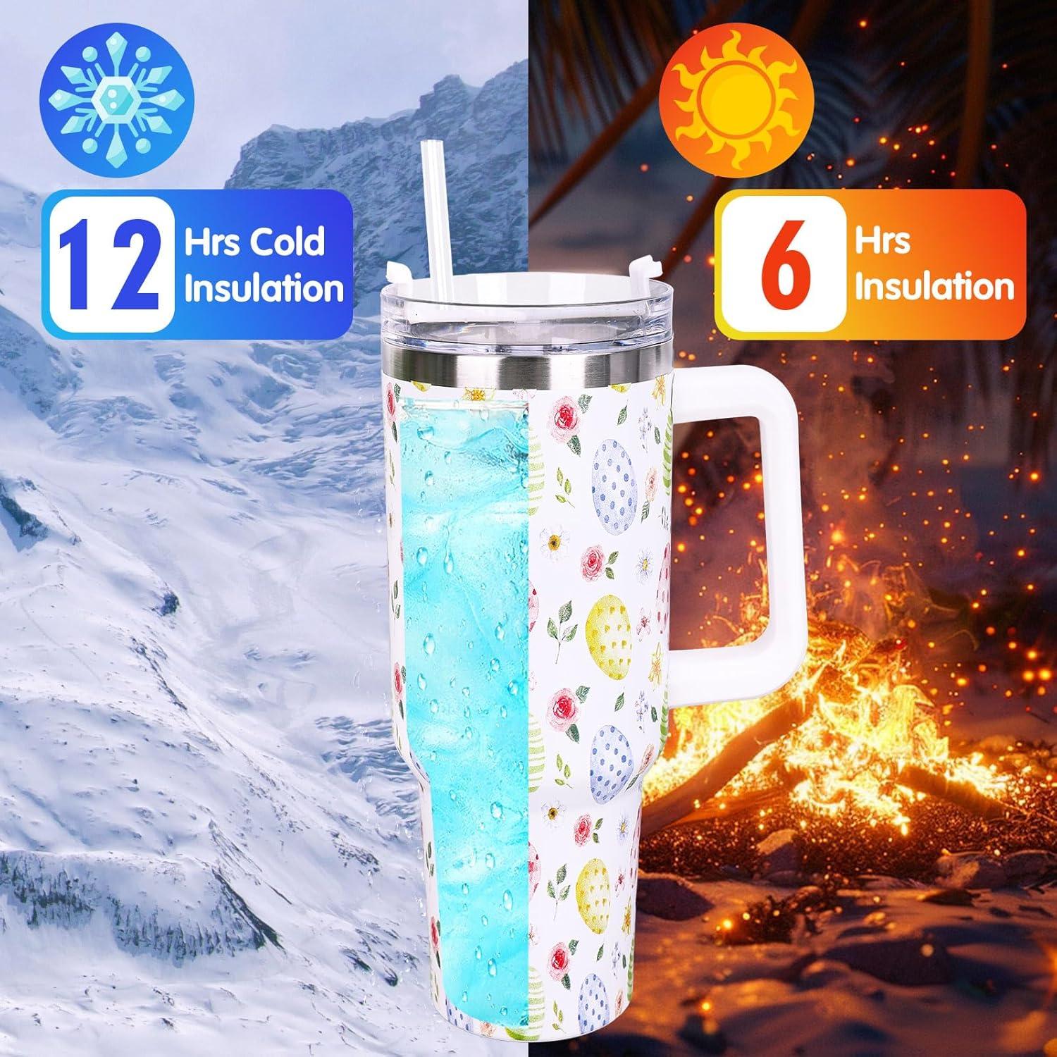 imageWhaline 40oz Halloween Skull Tumbler with Straw and Lid Spooky Skull Flower Travel Coffee Tumbler Cup with Handle for Trick or Treat Birthday Party GiftsEaster Egg