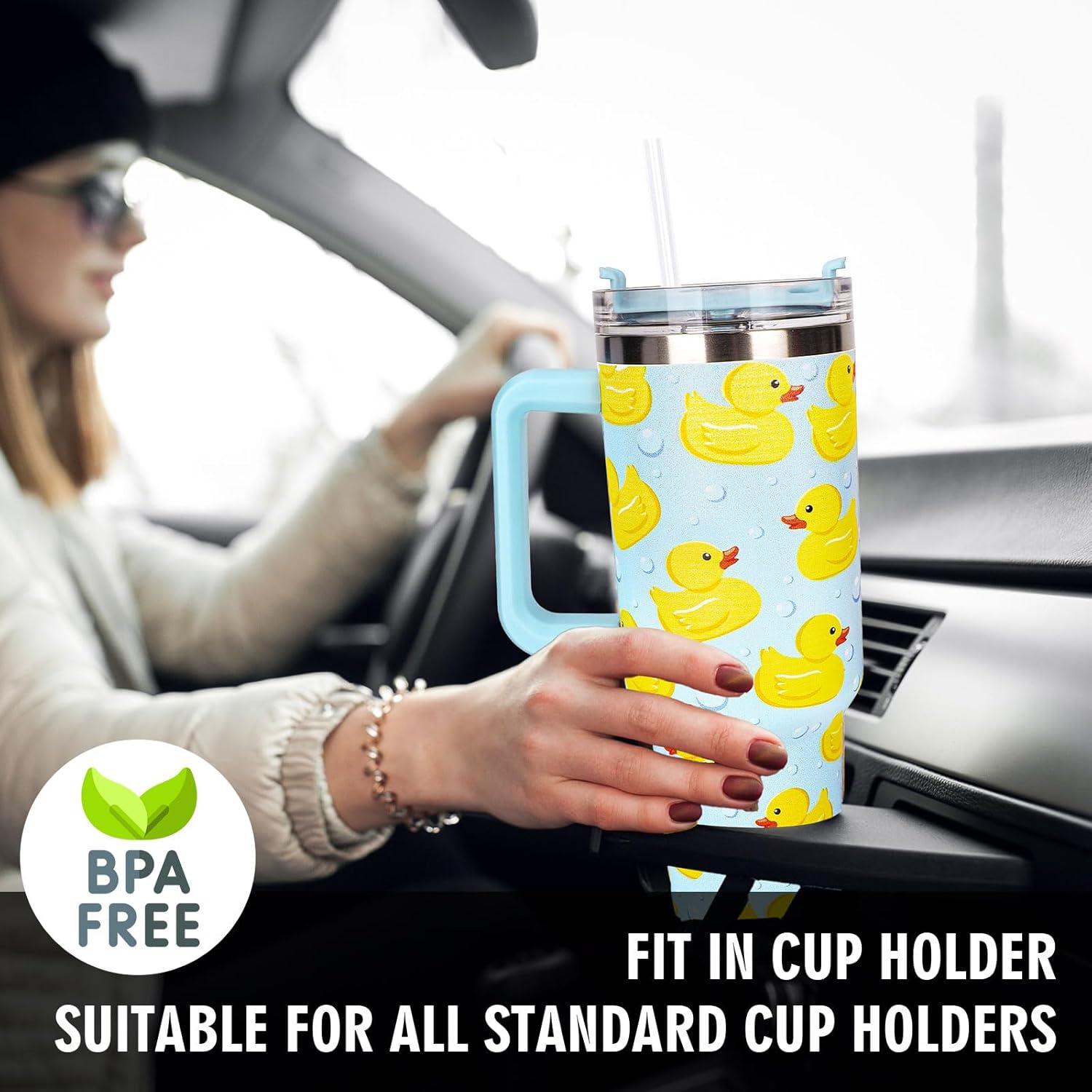 imageWhaline 40oz Halloween Skull Tumbler with Straw and Lid Spooky Skull Flower Travel Coffee Tumbler Cup with Handle for Trick or Treat Birthday Party Giftsyellow duck