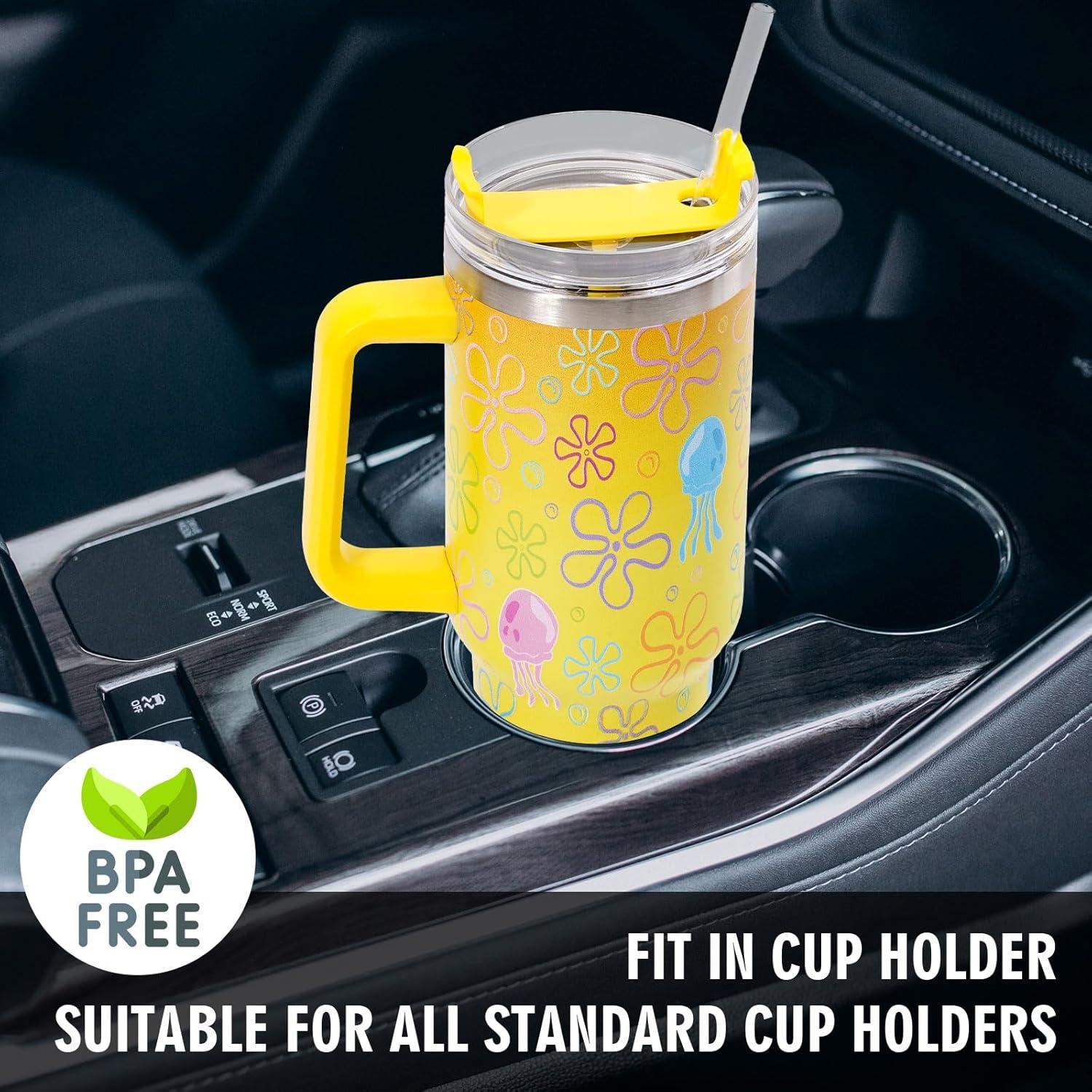 imageWhaline 40oz Halloween Skull Tumbler with Straw and Lid Spooky Skull Flower Travel Coffee Tumbler Cup with Handle for Trick or Treat Birthday Party GiftsCartoon Sponge