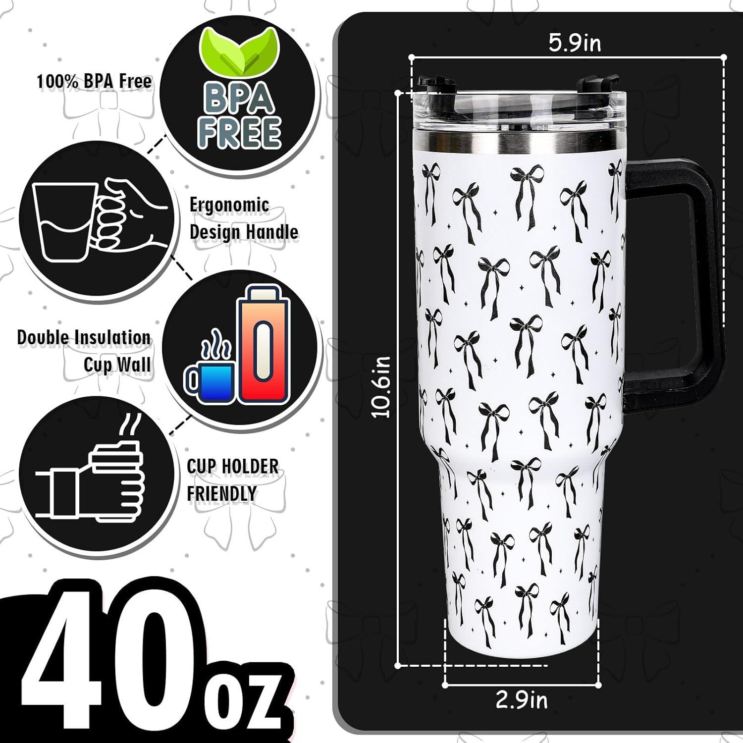 imageWhaline 40oz Halloween Skull Tumbler with Straw and Lid Spooky Skull Flower Travel Coffee Tumbler Cup with Handle for Trick or Treat Birthday Party Giftsblack bow