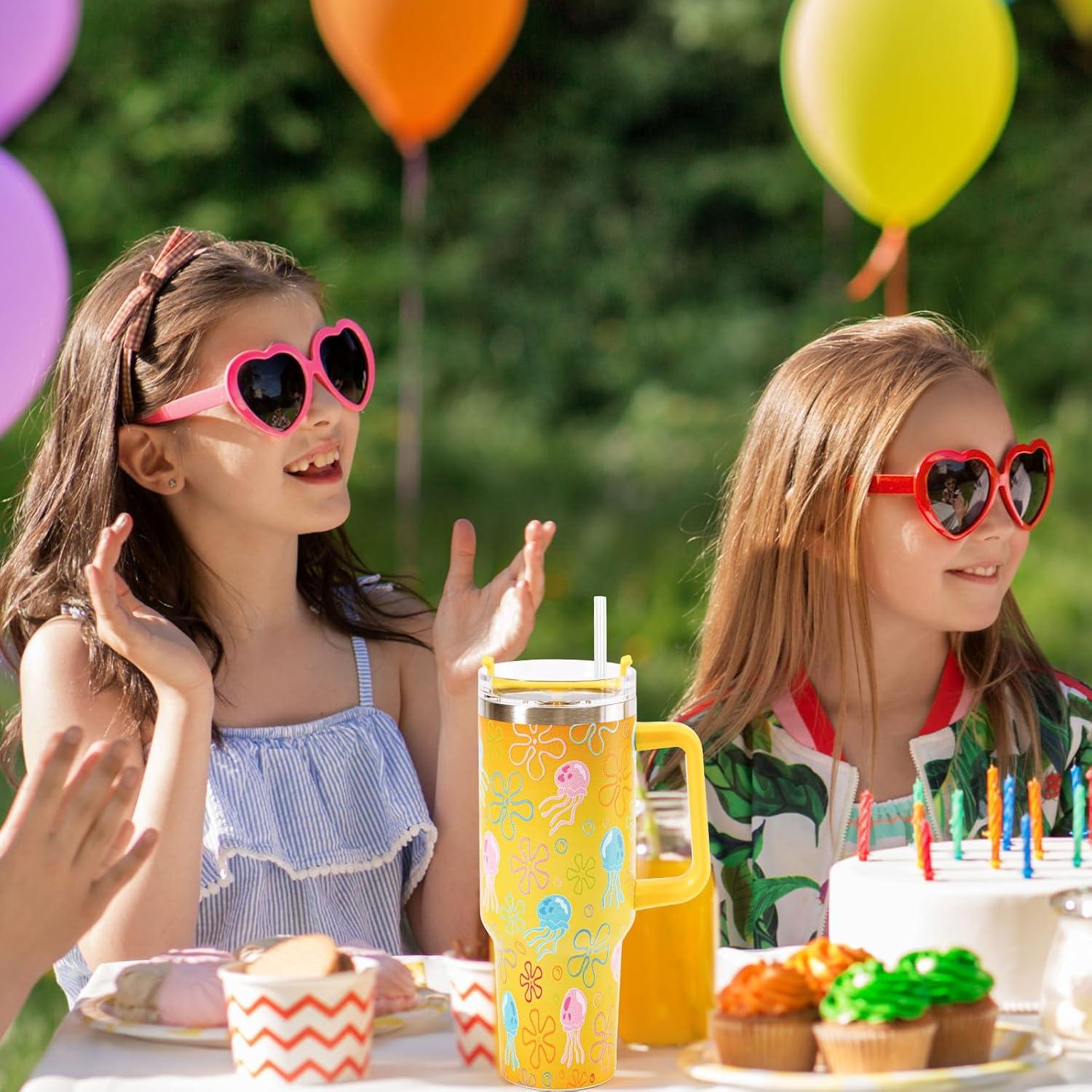 imageWhaline 40oz Halloween Skull Tumbler with Straw and Lid Spooky Skull Flower Travel Coffee Tumbler Cup with Handle for Trick or Treat Birthday Party GiftsCartoon Sponge