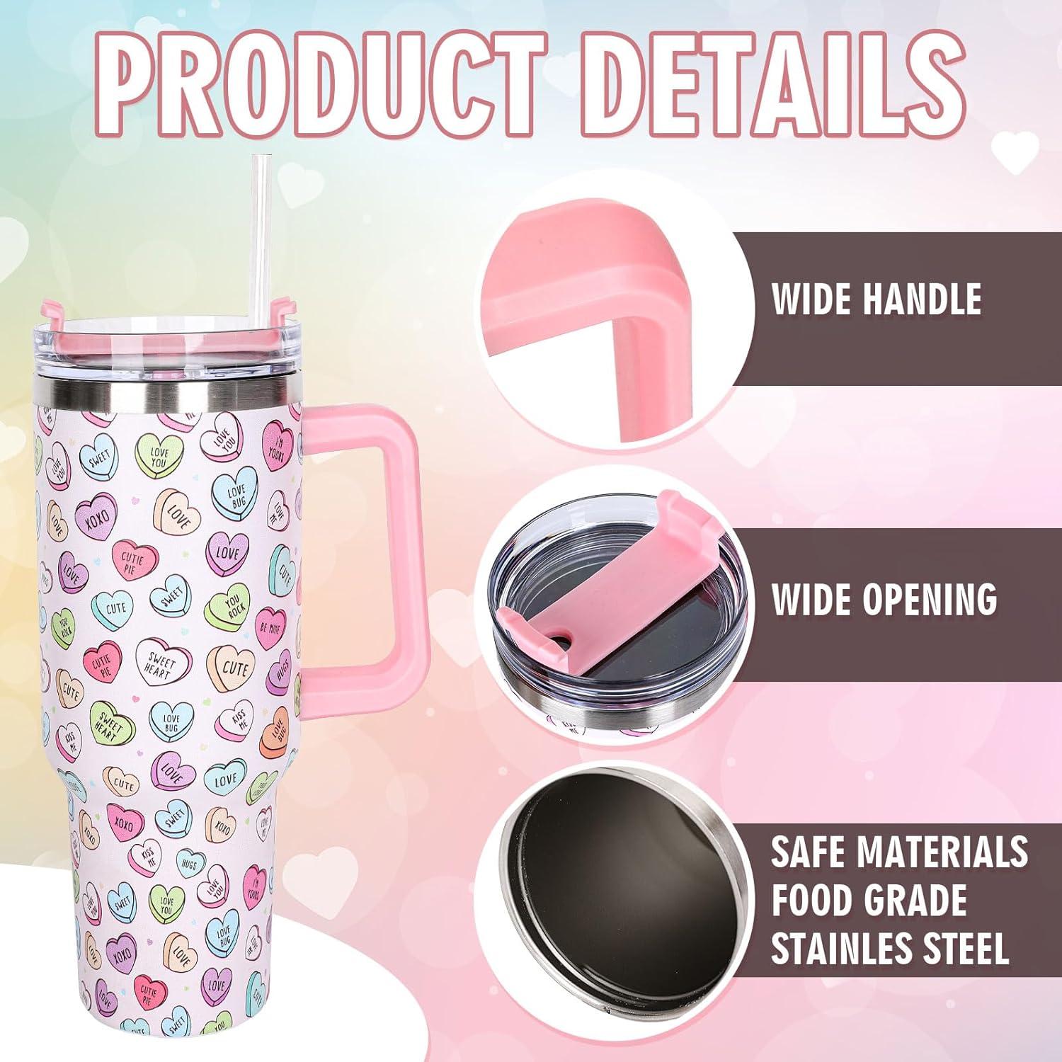 imageWhaline 40oz Halloween Skull Tumbler with Straw and Lid Spooky Skull Flower Travel Coffee Tumbler Cup with Handle for Trick or Treat Birthday Party Giftslove heart