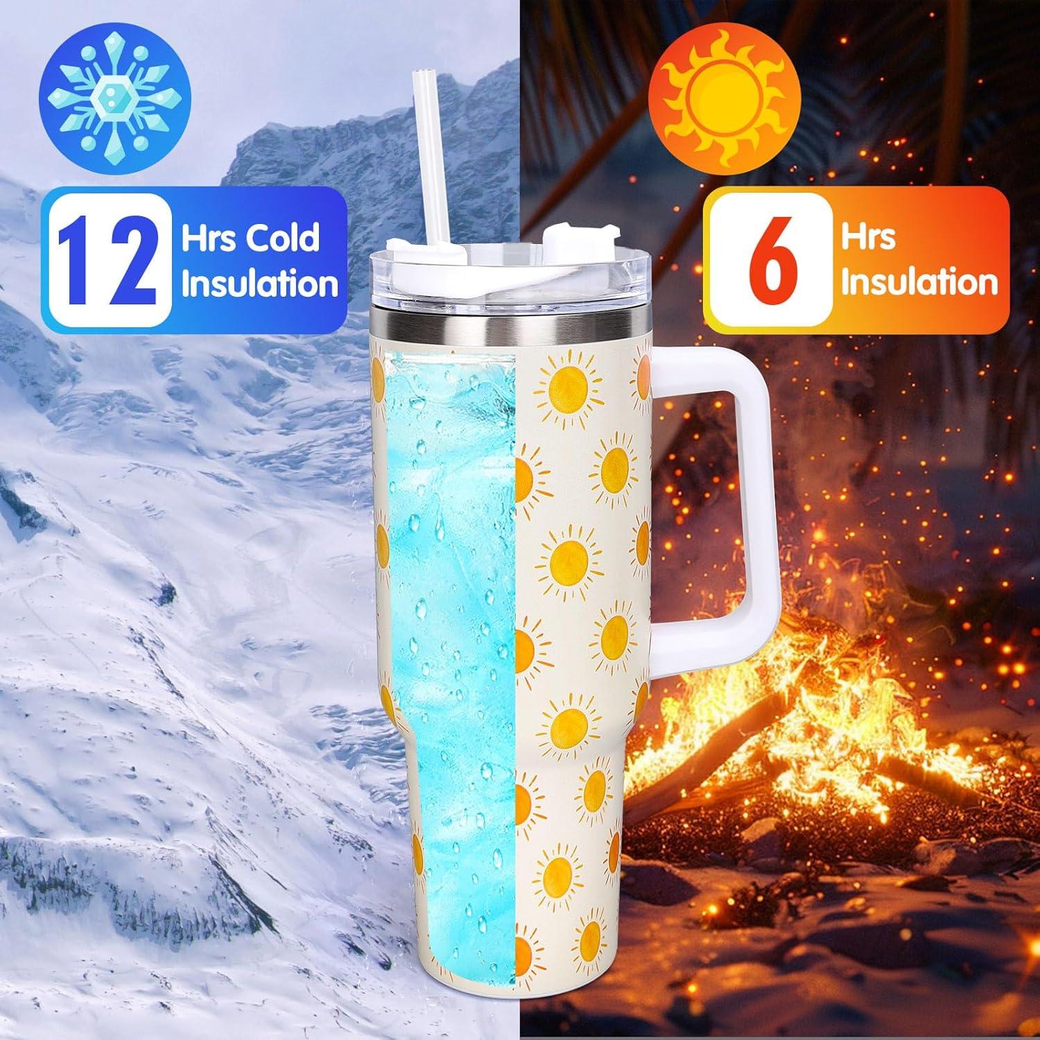 imageWhaline 40oz Halloween Skull Tumbler with Straw and Lid Spooky Skull Flower Travel Coffee Tumbler Cup with Handle for Trick or Treat Birthday Party Giftsboho sun