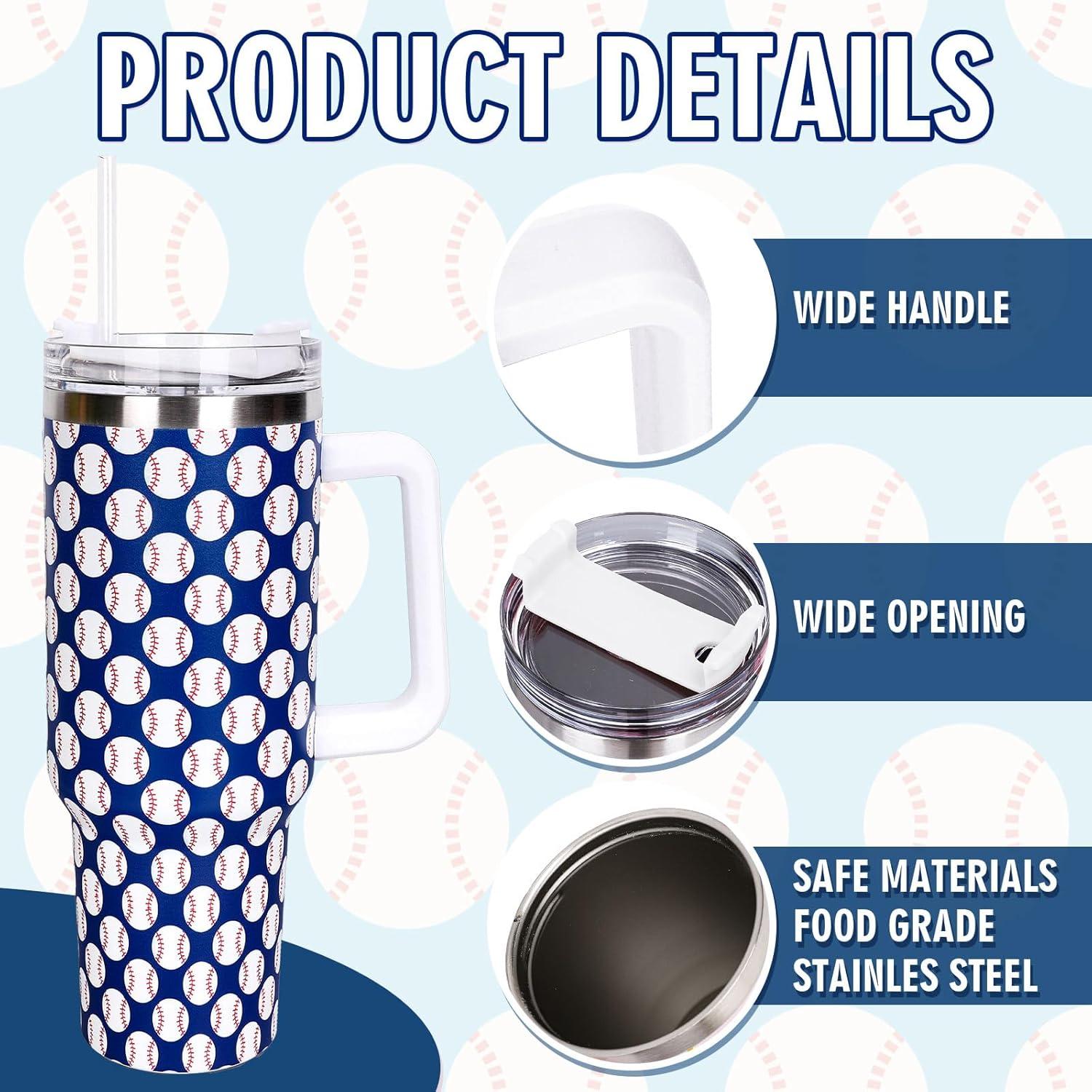 imageWhaline 40oz Halloween Skull Tumbler with Straw and Lid Spooky Skull Flower Travel Coffee Tumbler Cup with Handle for Trick or Treat Birthday Party Giftsbaseball