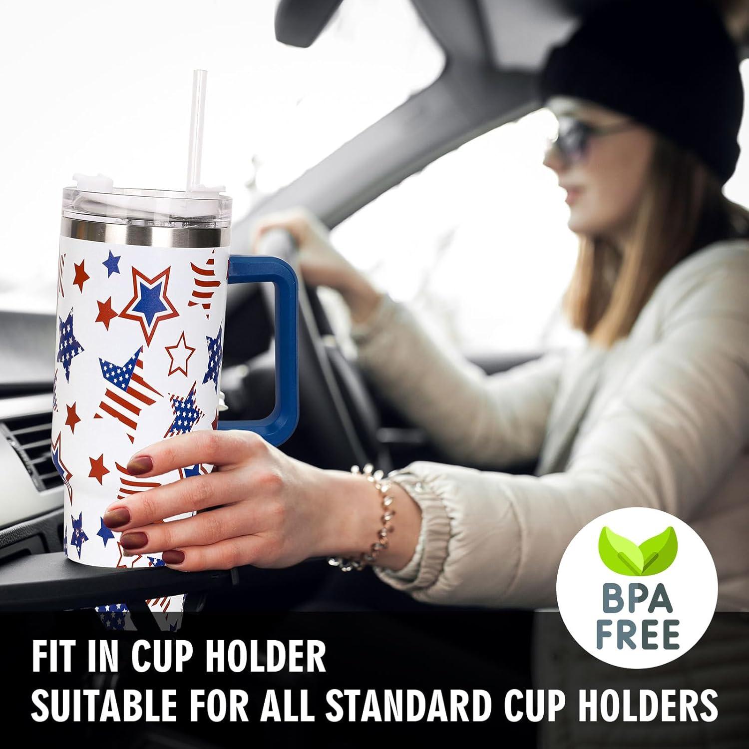 imageWhaline 40oz Halloween Skull Tumbler with Straw and Lid Spooky Skull Flower Travel Coffee Tumbler Cup with Handle for Trick or Treat Birthday Party GiftsIndependence Day Star